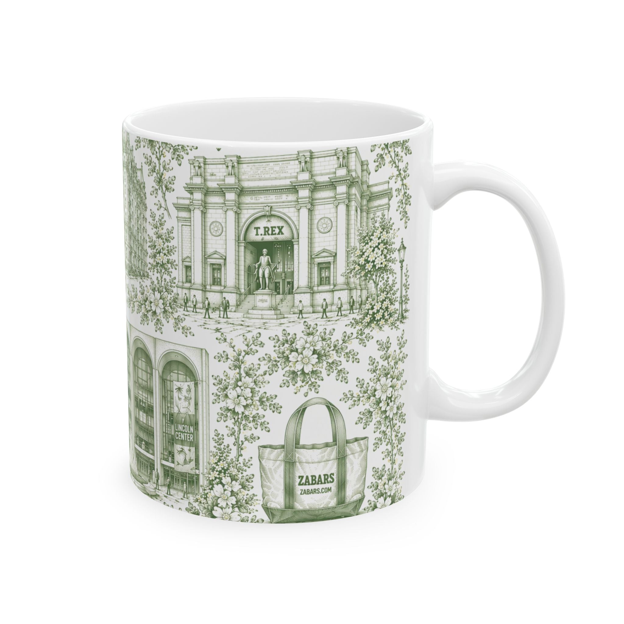 Upper West Side Green Toile Mug | New York Chinoiserie Ceramic Coffee Cup