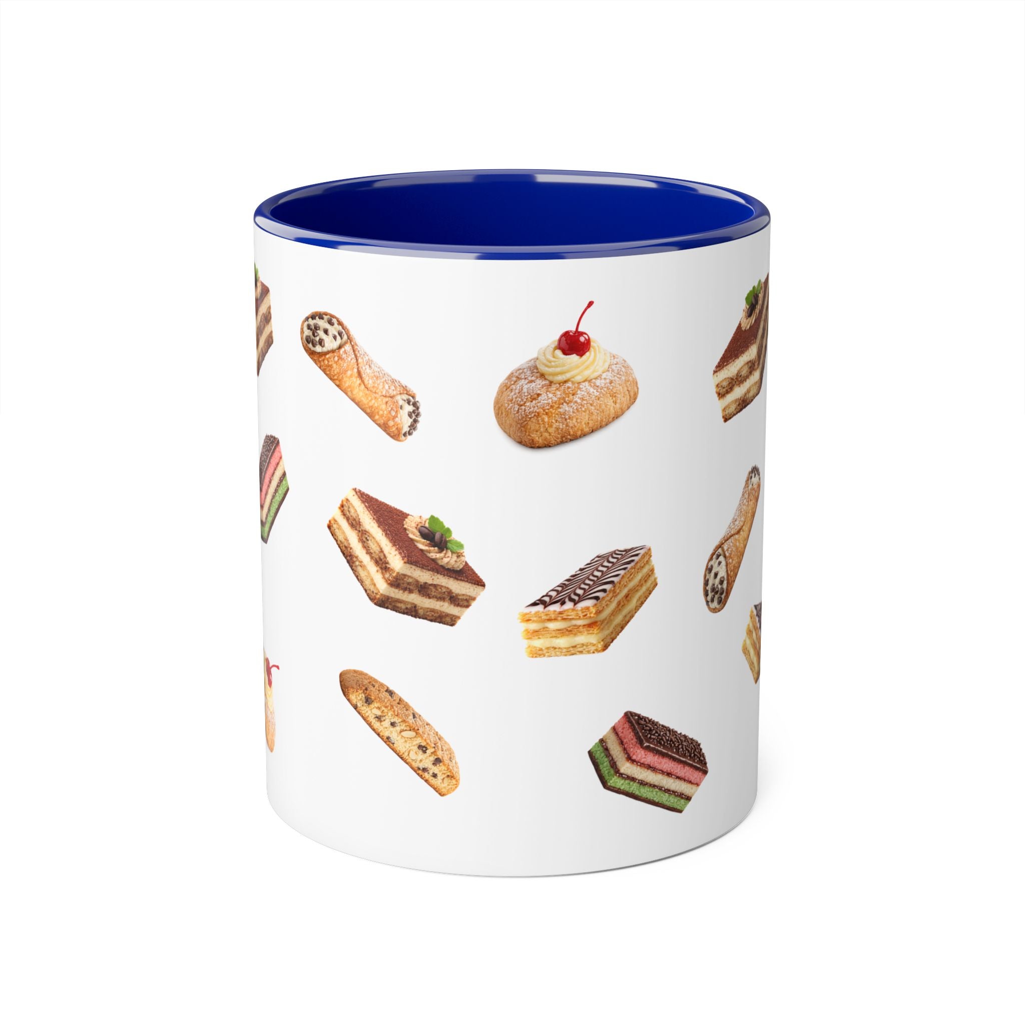 NYC Italian Bakery Pattern Mug | Cannoli Rainbow Cookie Zeppoli Tiramisu Biscotti Napoleon 11oz Ceramic Coffee Cup