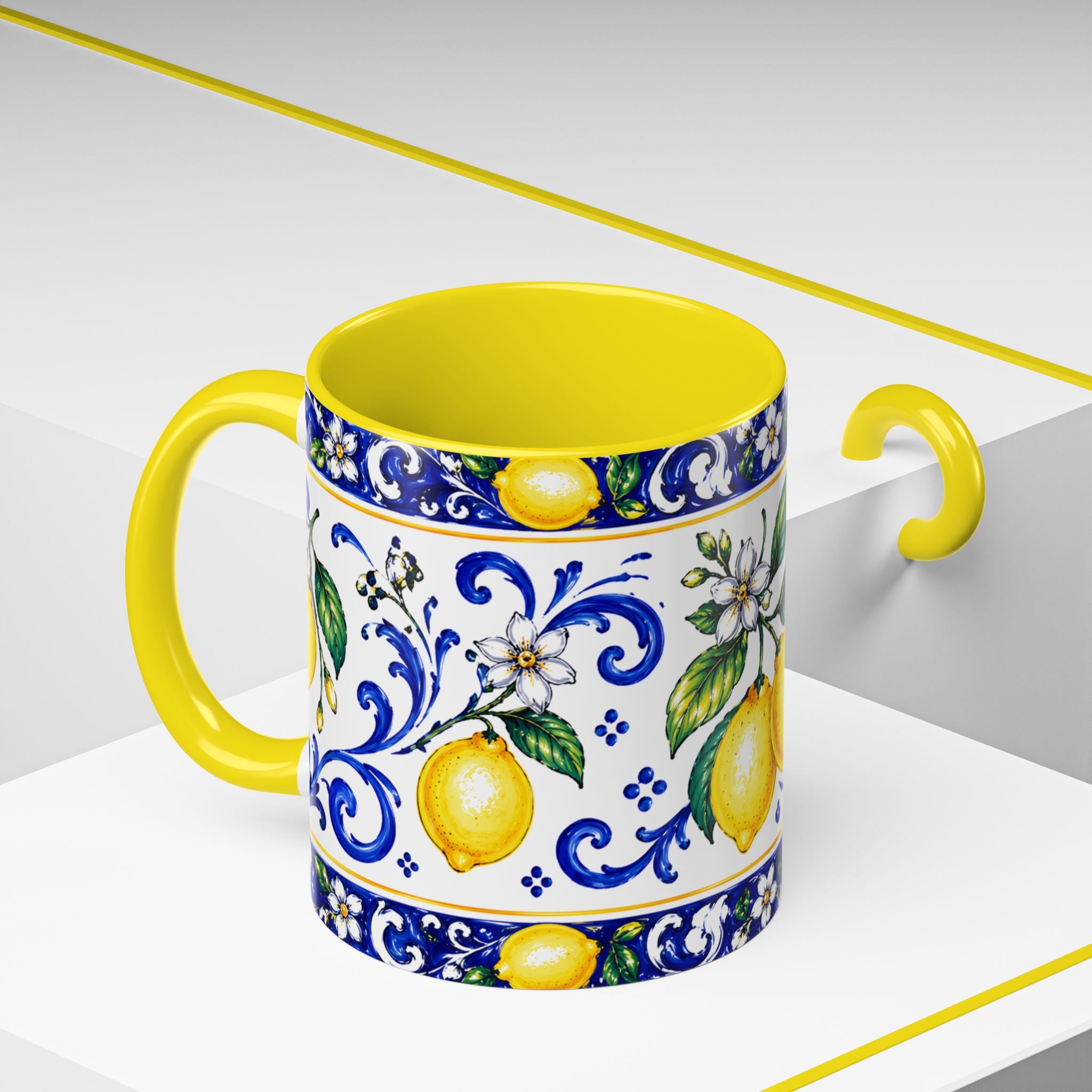 Little Italy Amalfi Blue with Lemon Mug — Blue Ceramic Kitchen Mug (11oz)