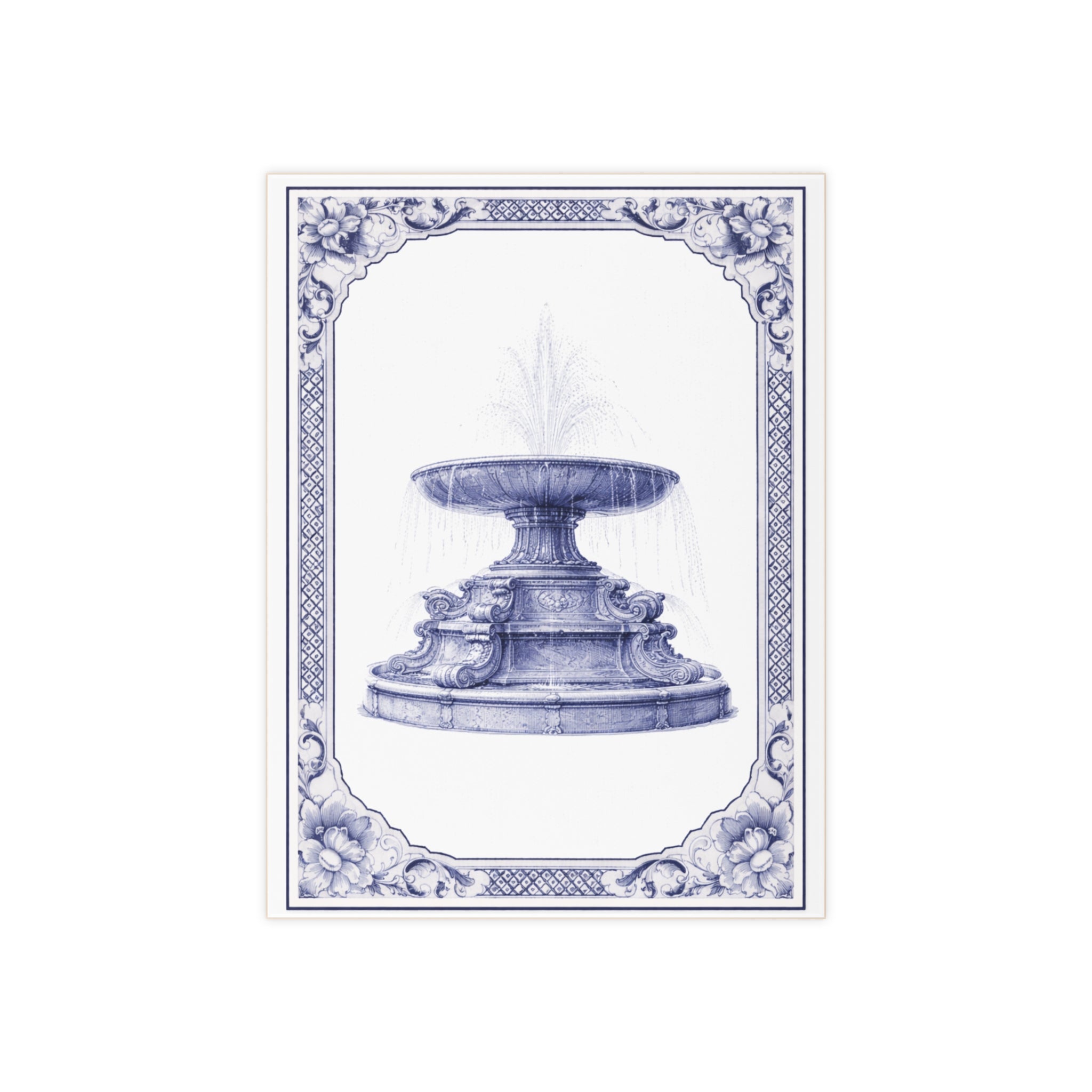 Bryant Park Josephine Shaw Lowell Fountain Blue and White Azulejos-style Ceramic Shower Tile 6" x 8"