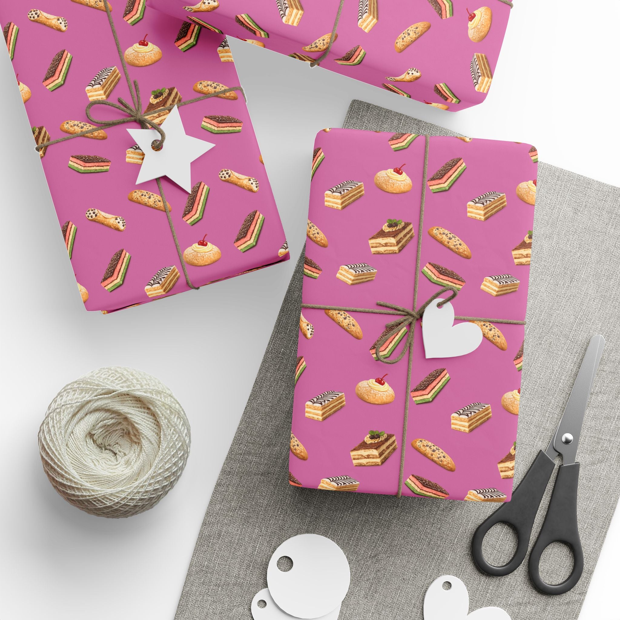Italian Bakery Pastry Pattern Gift Wrap Paper | Pink Bakery Pastries Wrapping Paper Roll