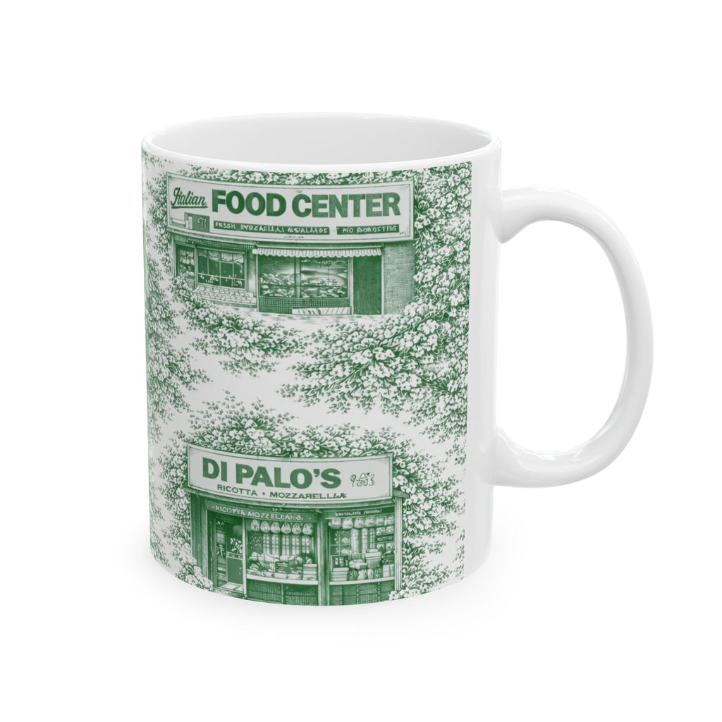 Little Italy Green Toile Cityscape Mug | NYC Chinoiserie Ceramic Coffee Cup