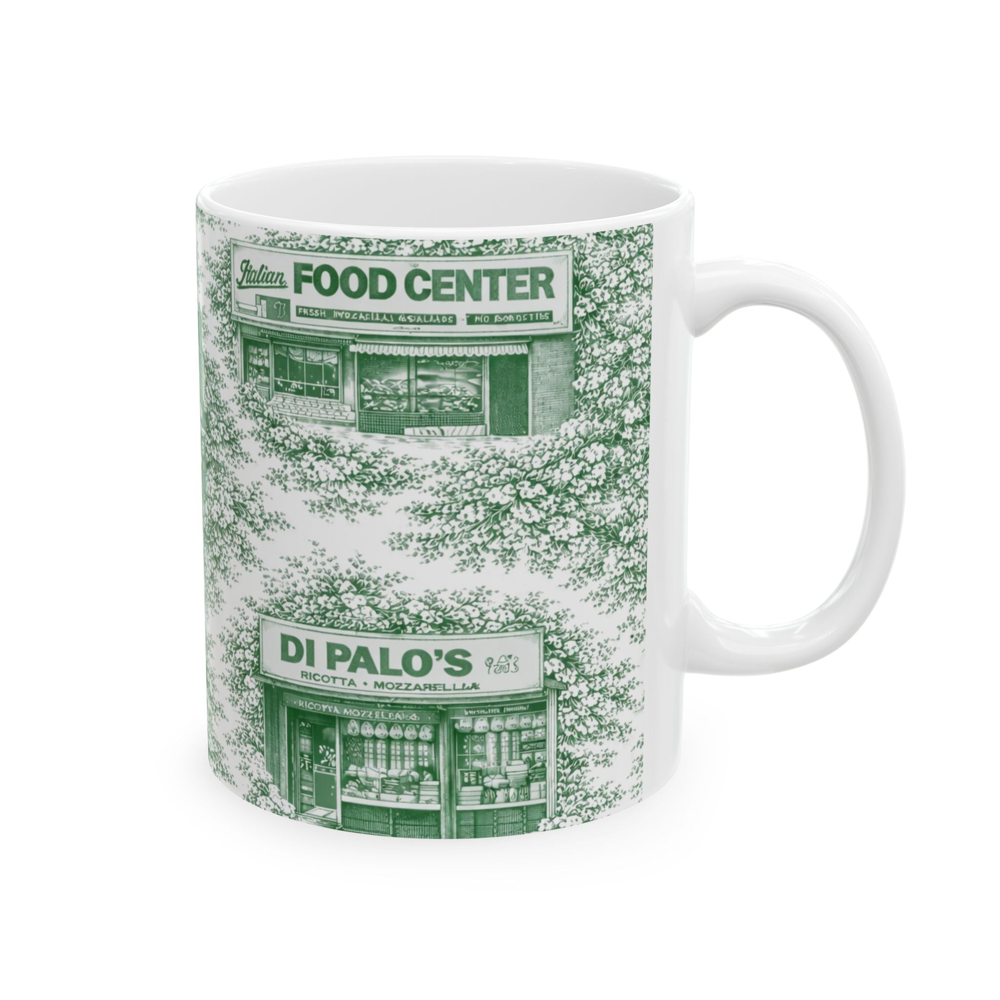 Little Italy Green Toile Cityscape Mug | NYC Chinoiserie Ceramic Coffee Cup