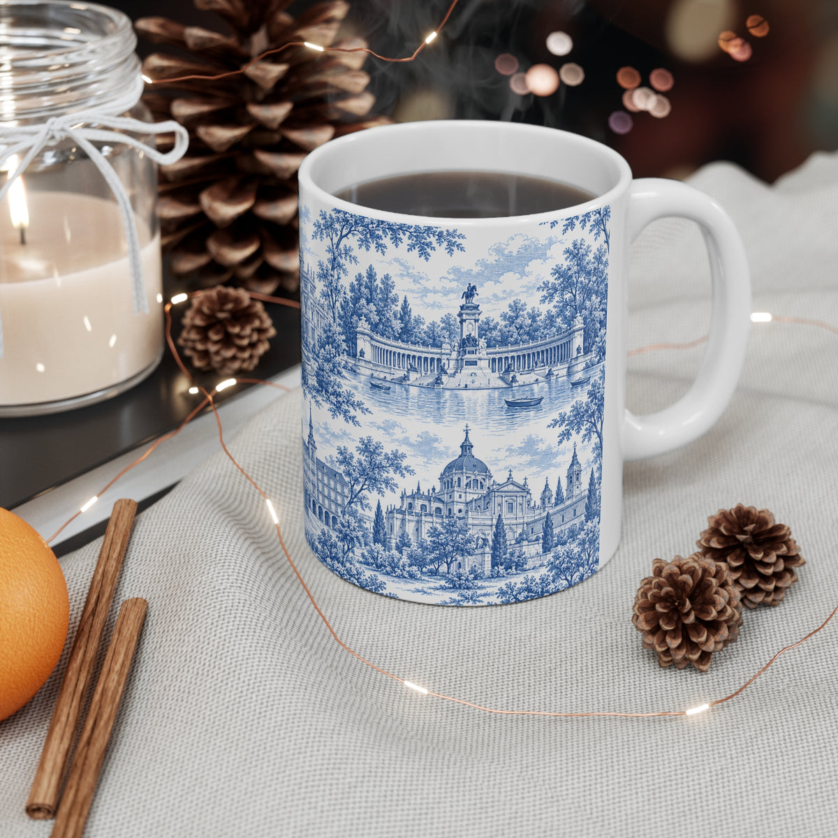 Madrid Blue Toile de Jouy Ceramic Mug — (11oz; Ships from Europe)