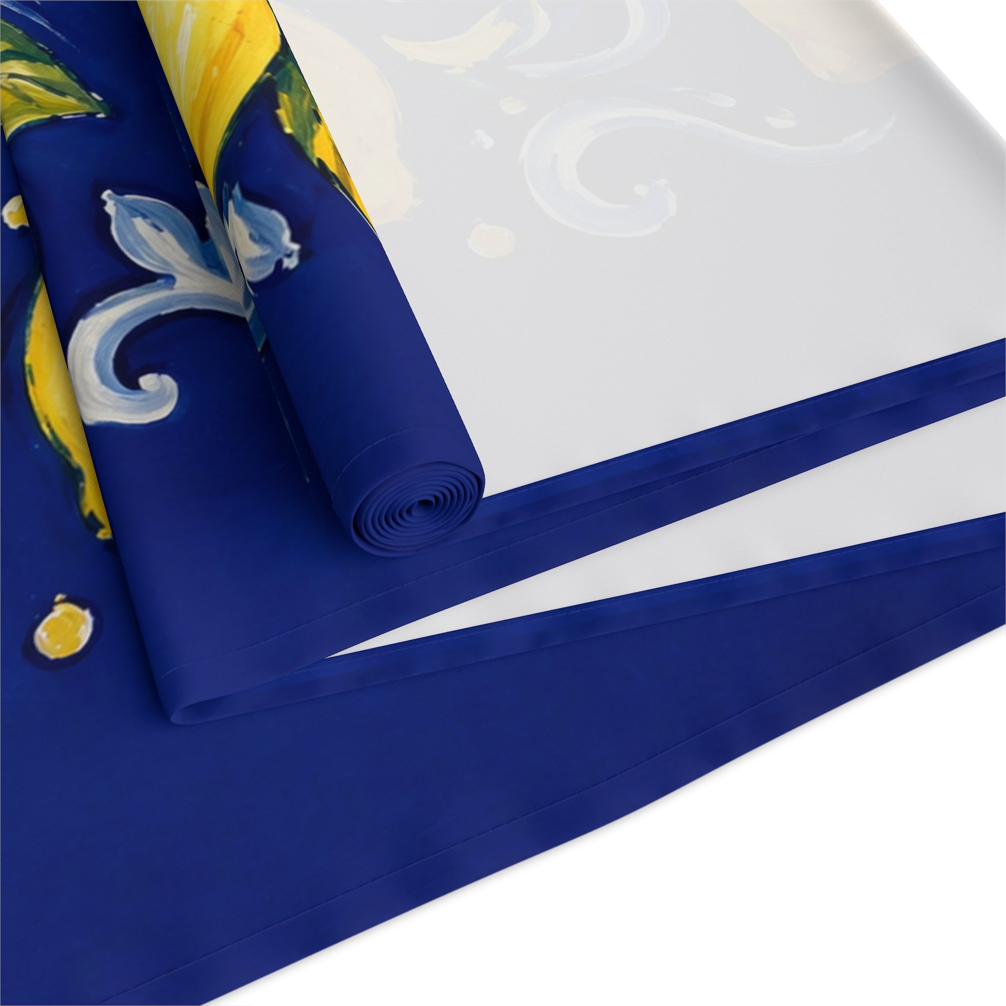 Little Italy Amalfi Blue with Lemon Table Runner – Mediterranean Blue & Yellow Dining Decor
