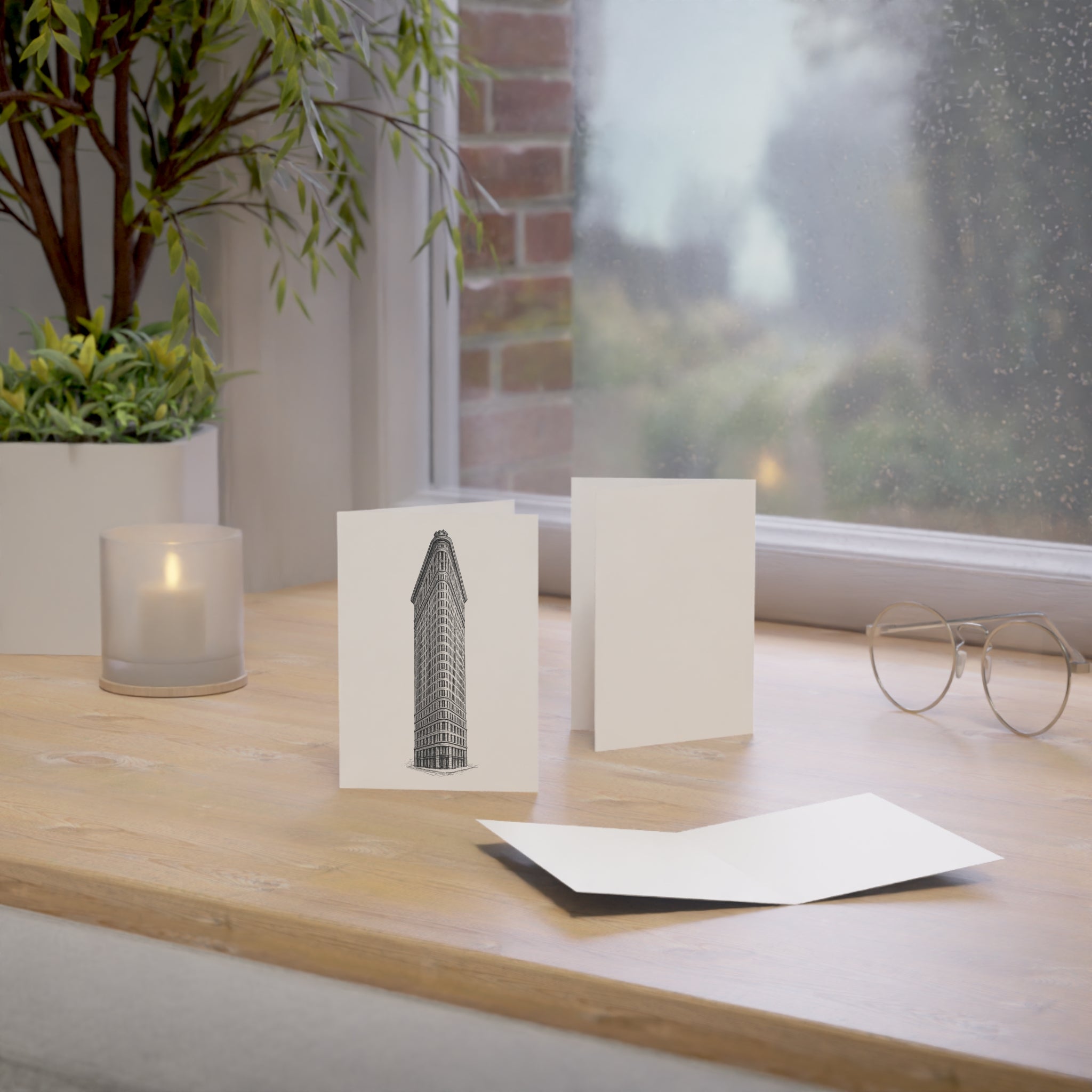 Flatiron Building Greeting Cards — Minimal Architectural Sketch Note Cards with Envelopes