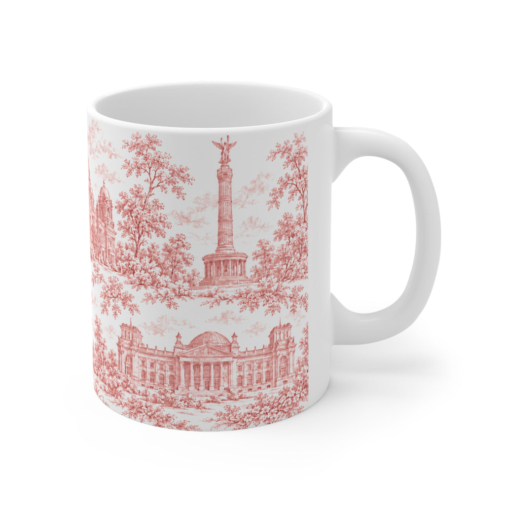 Berlin Red Toile de Jouy Mug — Ceramic Coffee Cup (11oz; Ships from Europe)