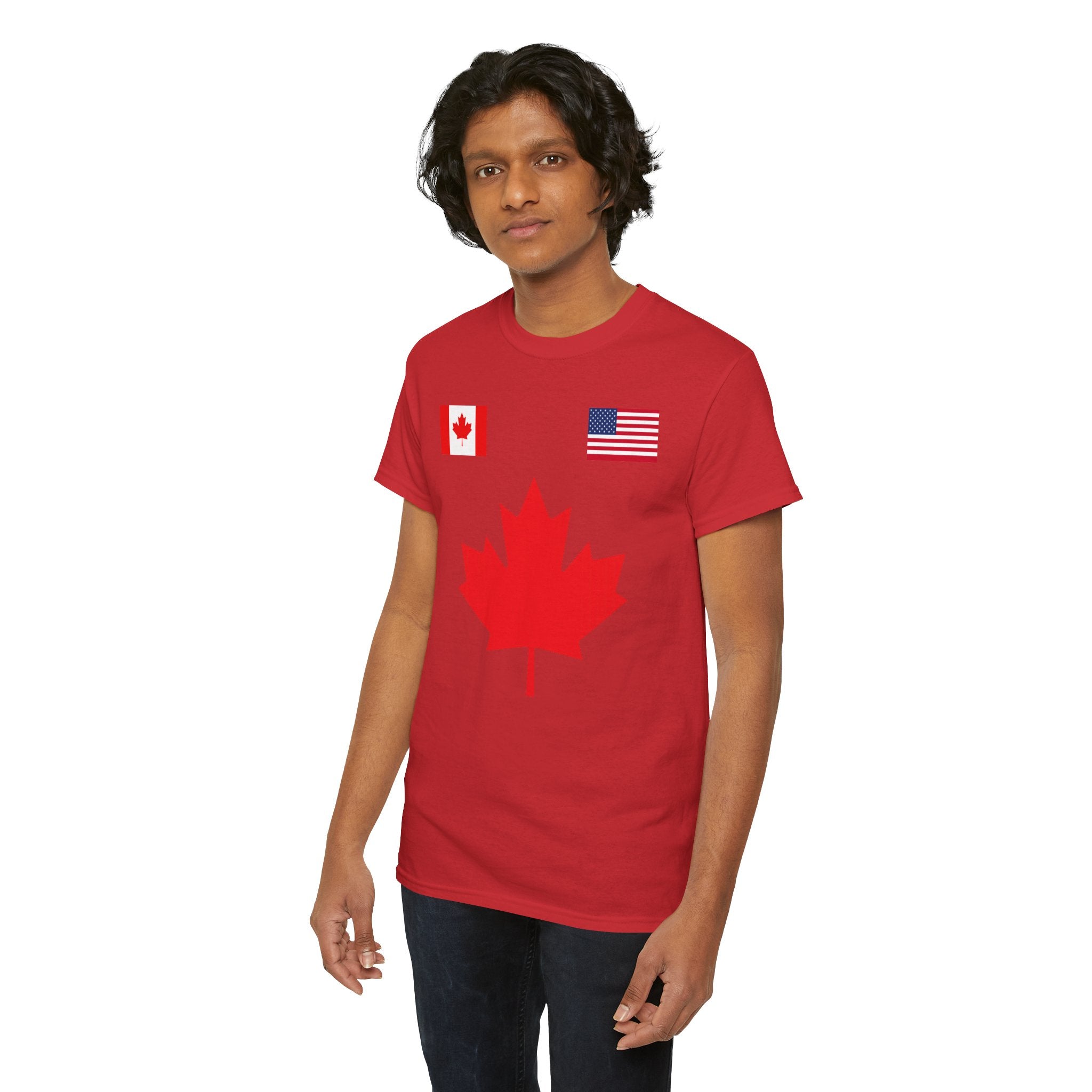 Canadian-American Maple Leaf Soccer T-Shirt | Canadian Flag Tee
