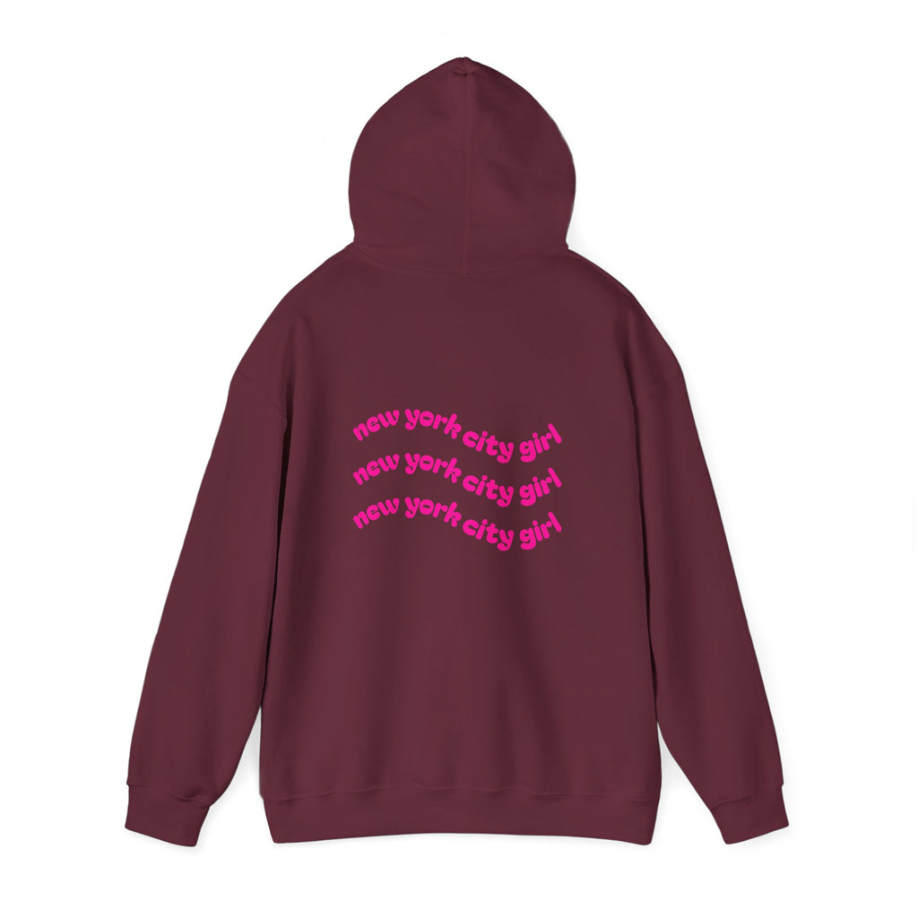 New York City Girl Hoodie – Retro Pink Wave Back Print Hooded Sweatshirt