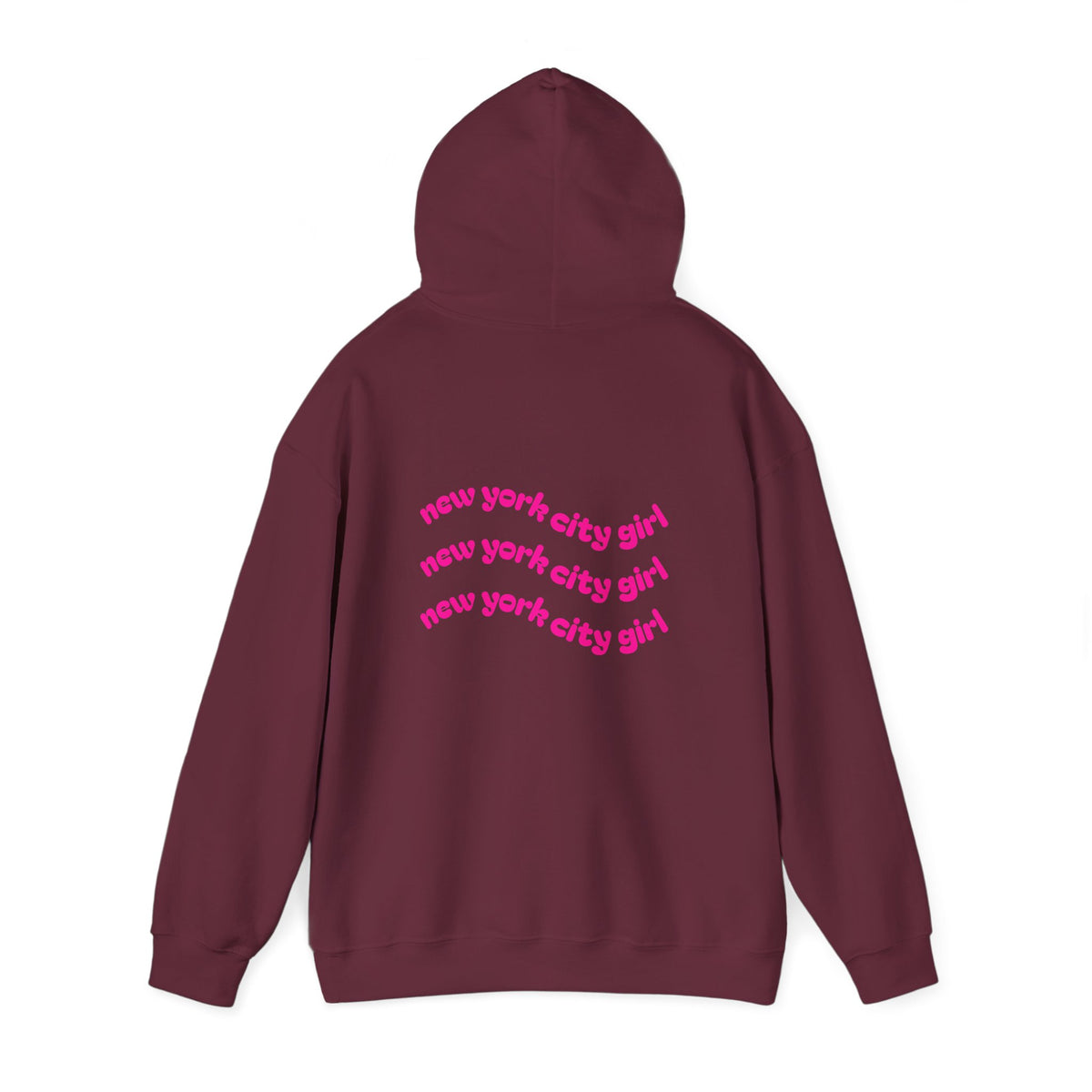 New York City Girl Hoodie – Retro Pink Wave Back Print Hooded Sweatshirt