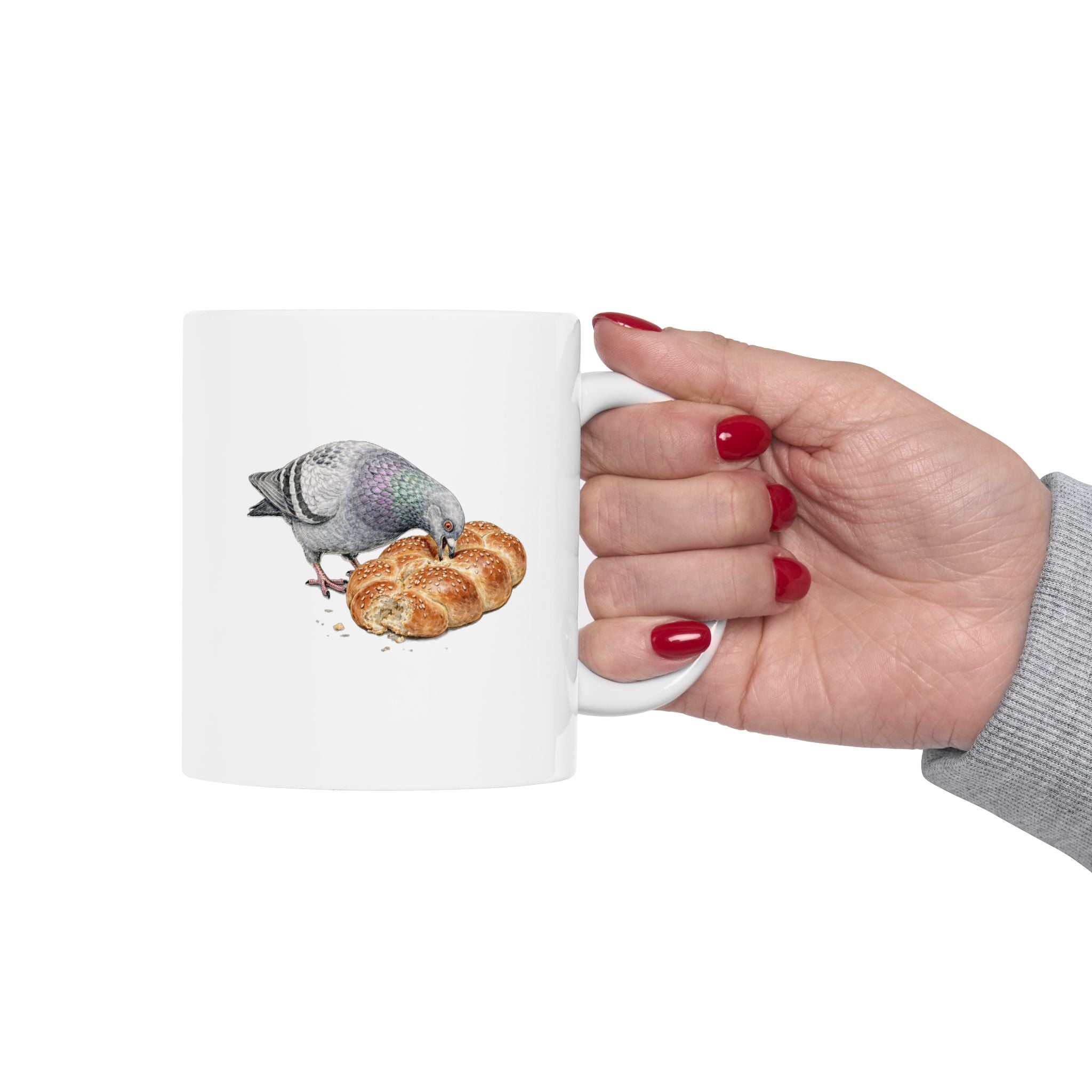 Customizable Borough Park NYC Pigeon Mug | Challah Bread Bird Lovers Ceramic Coffee Cup