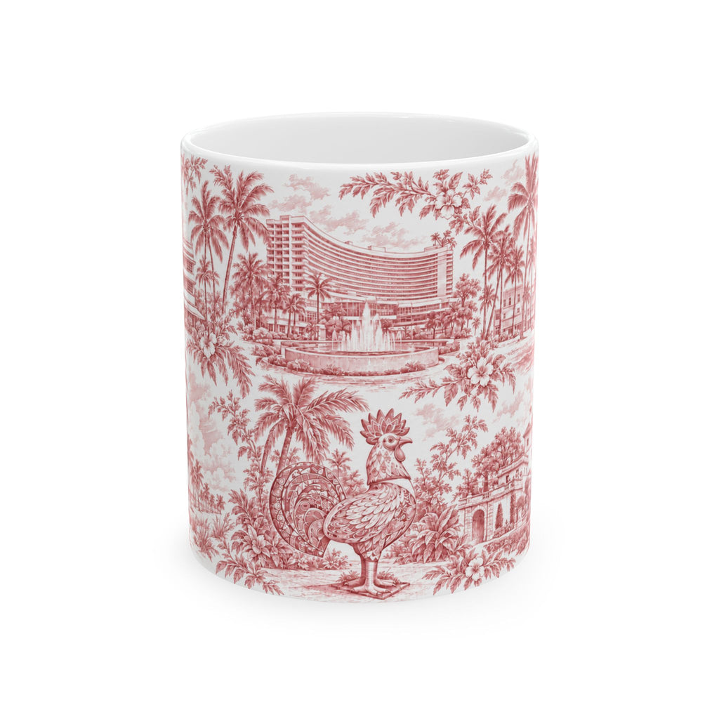 Miami Red Toile de Jouy Ceramic Mug — Florida Chinoiserie(11oz)