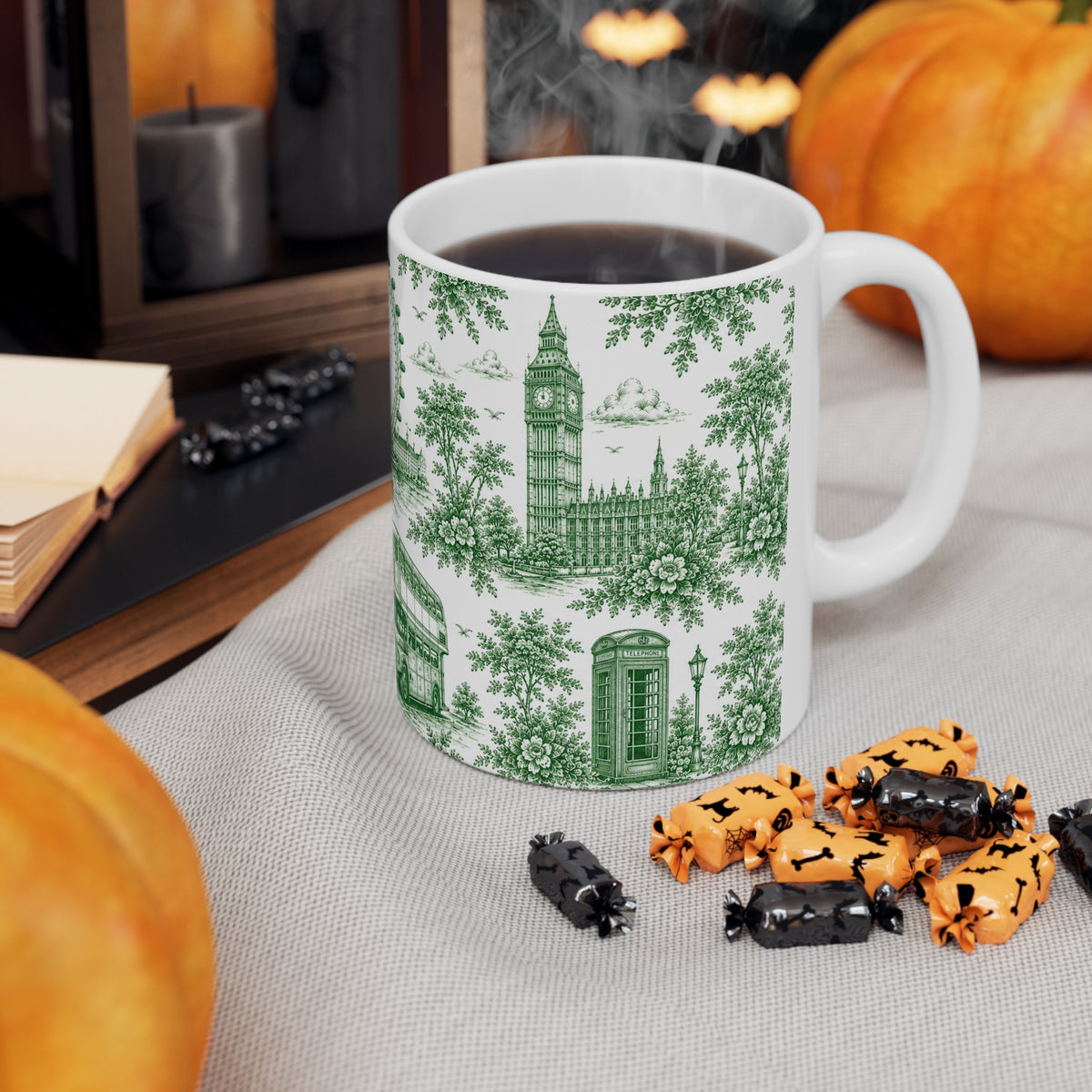 London Green Toile de Jouy Ceramic Coffee Mug - (11oz; Ships from Europe)