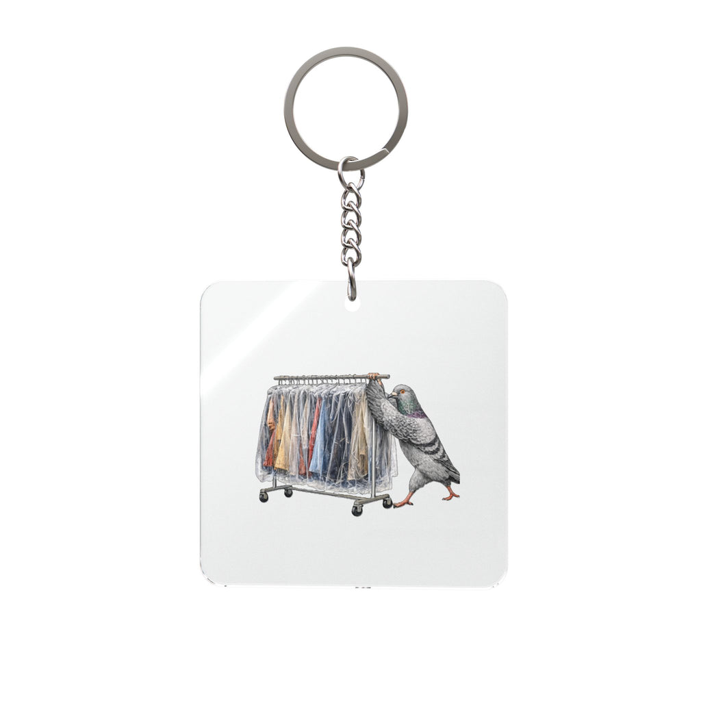 Customizable Garment District NYC Pigeon Square Keychain | Garmento Fashion Industry Bird Lovers Keyring Gift