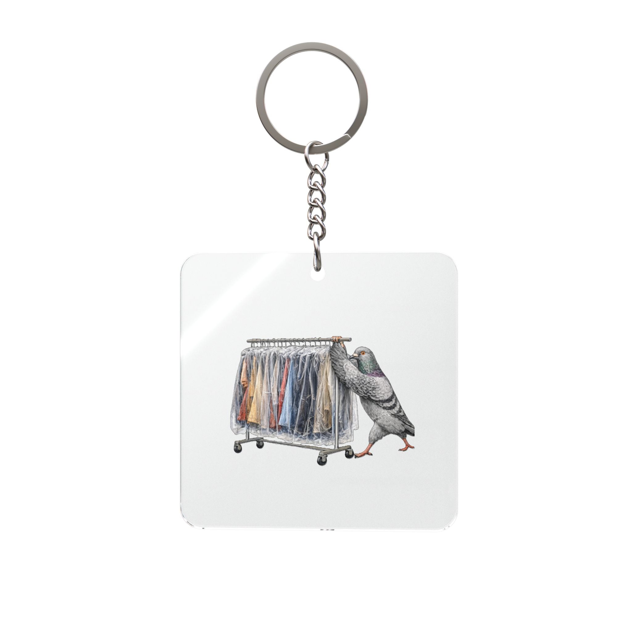 Customizable Garment District NYC Pigeon Square Keychain | Garmento Fashion Industry Bird Lovers Keyring Gift