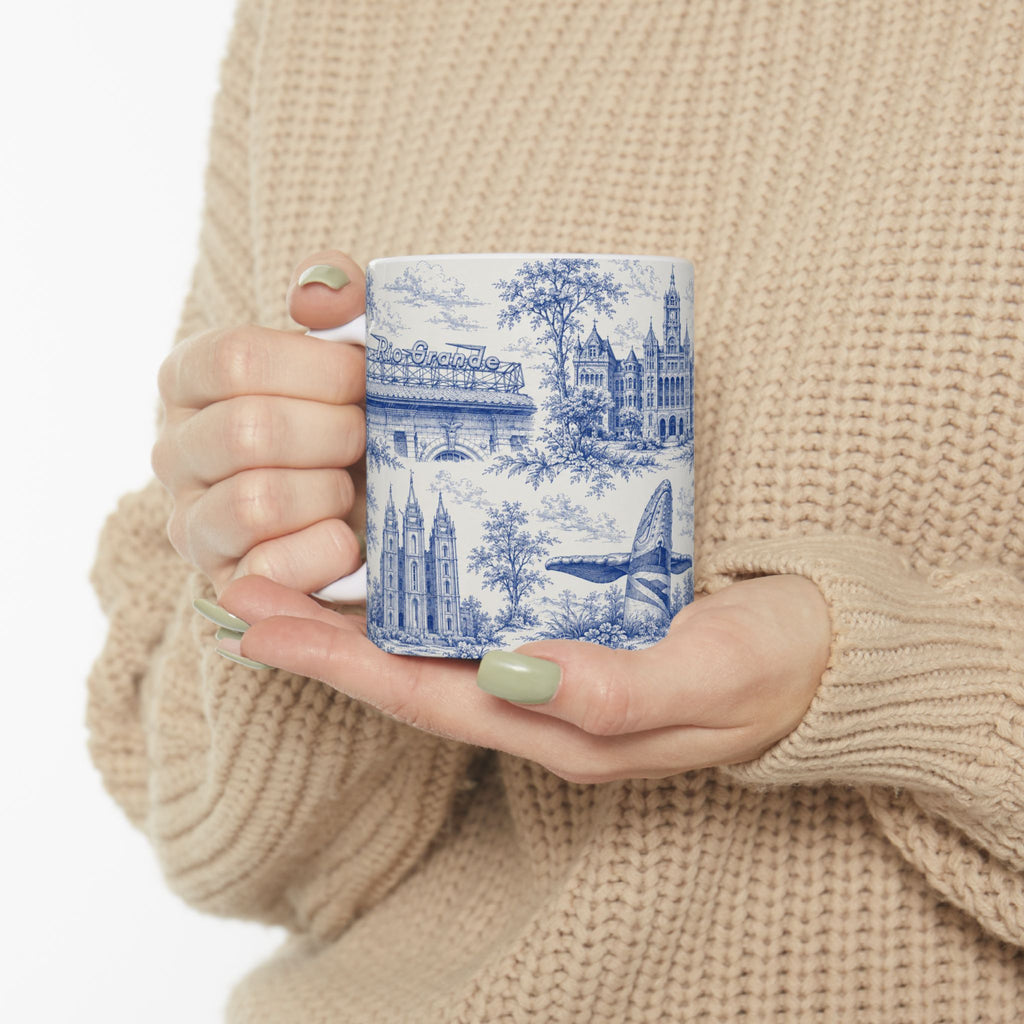 Salt Lake City Blue Toile de Jouy Mug —  Ceramic Coffee Cup (11oz)