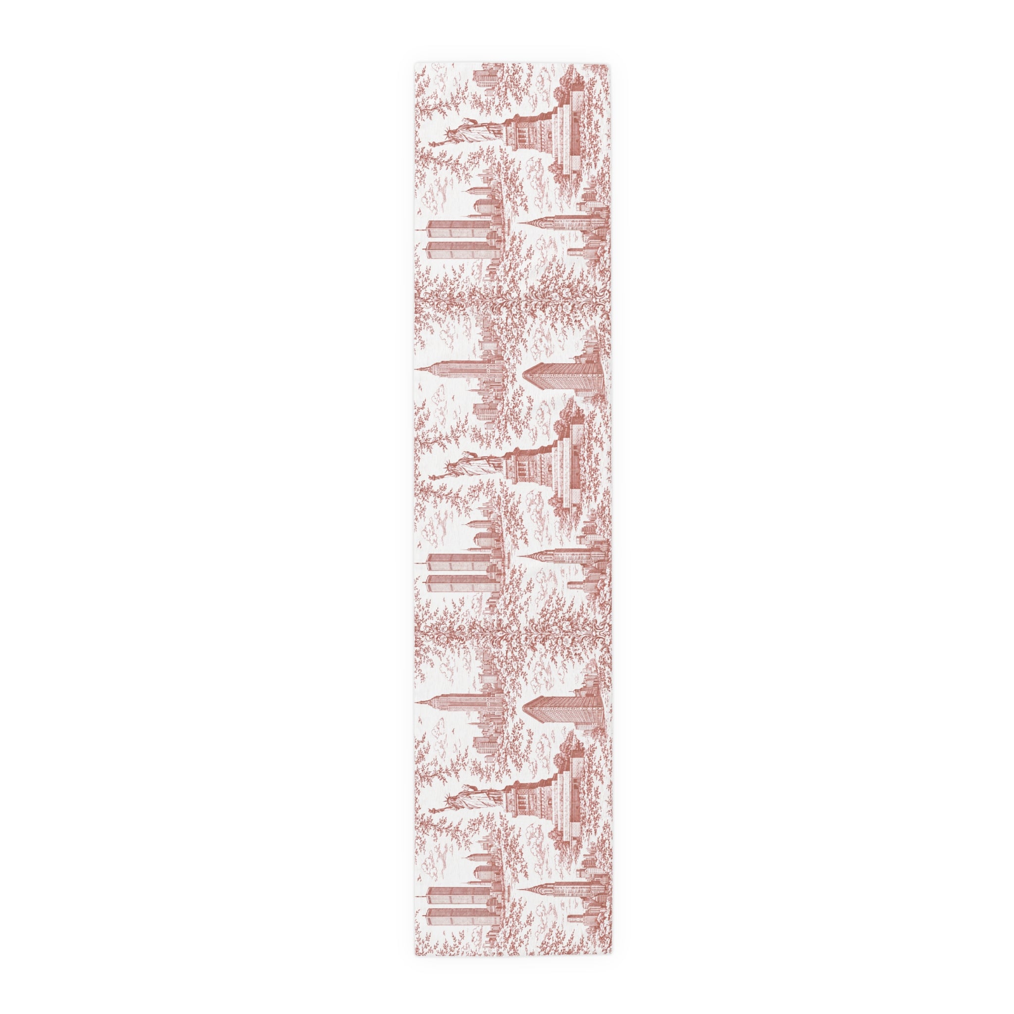 Chemin de table Red Toile de Jouy New York City Cityscape — Décor de table Paysage urbain de New York Chinoiserie