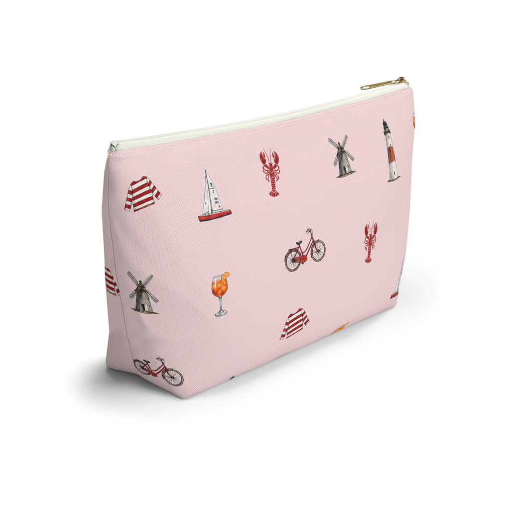 Icons of The Hamptons Large Pink Pouch — T-Bottom Makeup & Travel Organizer