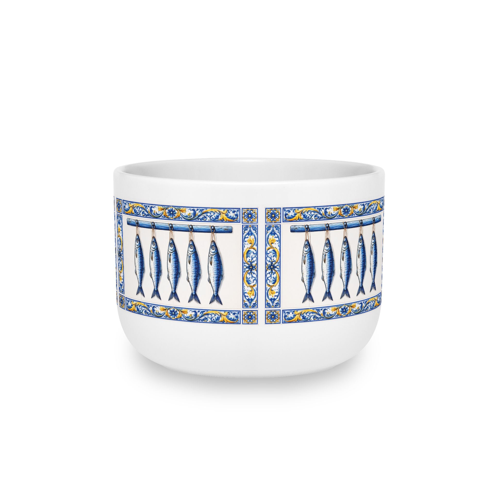 East Hampton Azulejos-style Blue and Yellow Fish Tile Bowl  25oz Ceramic Soup Bowl