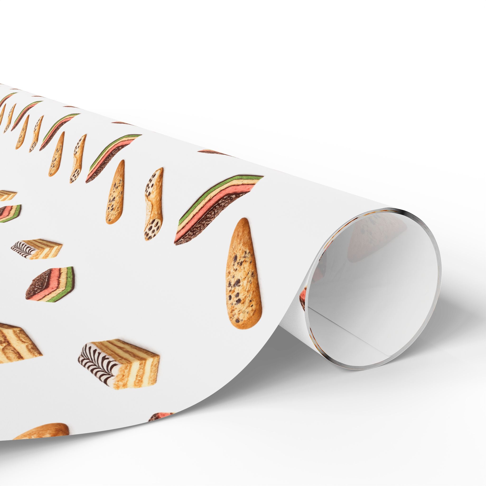Italian Bakery Pastry Pattern Gift Wrap Paper | White Bakery Pastries Biscotti Tiramisu Rainbow Cookies Wrapping Paper Roll