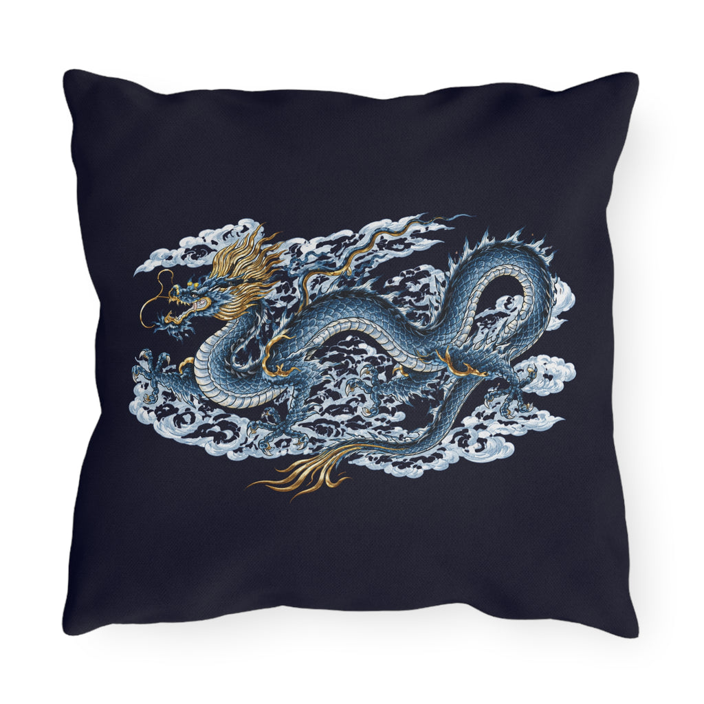 Chinatown Blue Dragon Outdoor Pillow  – Throw Cushion