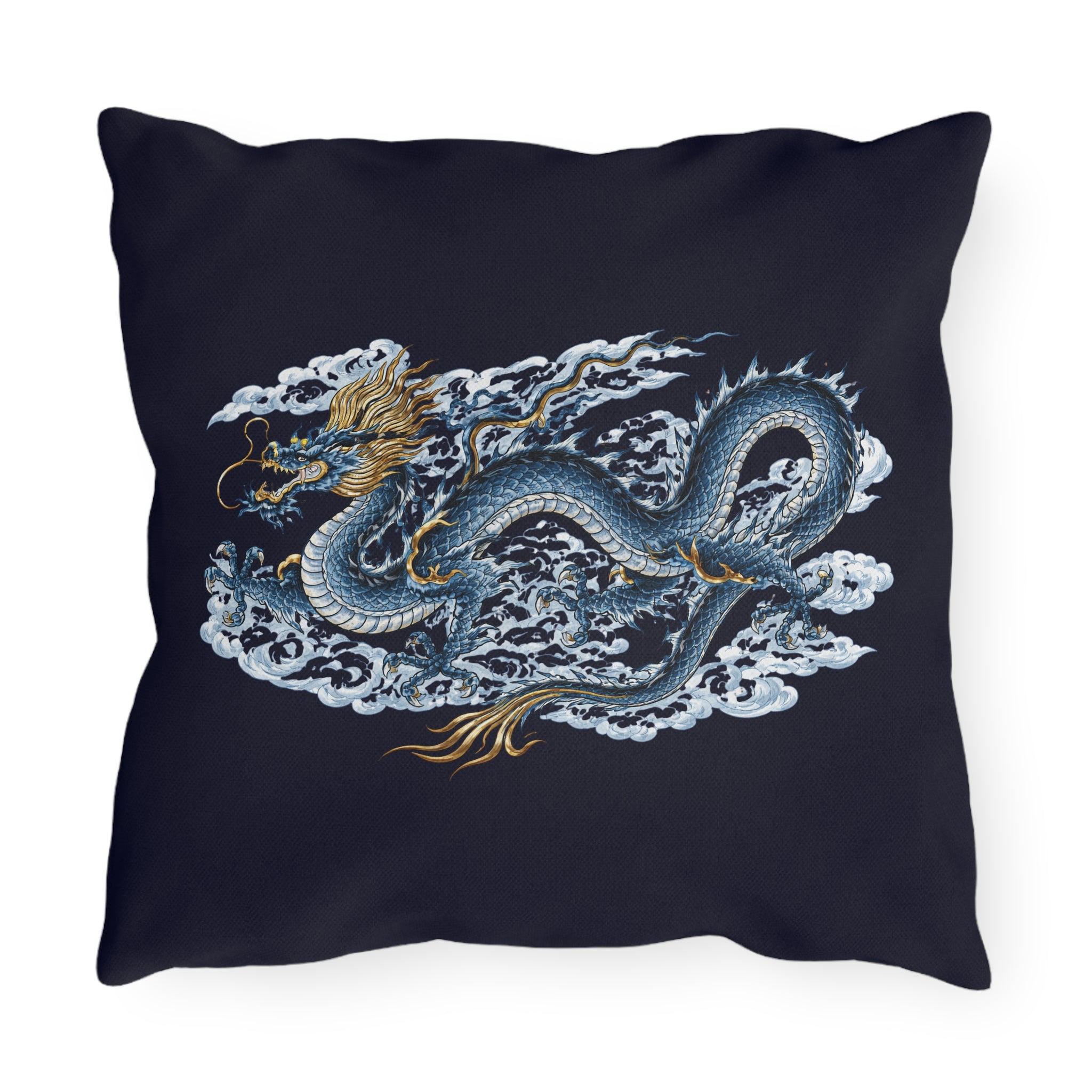 Chinatown Blue Dragon Outdoor Pillow  – Throw Cushion