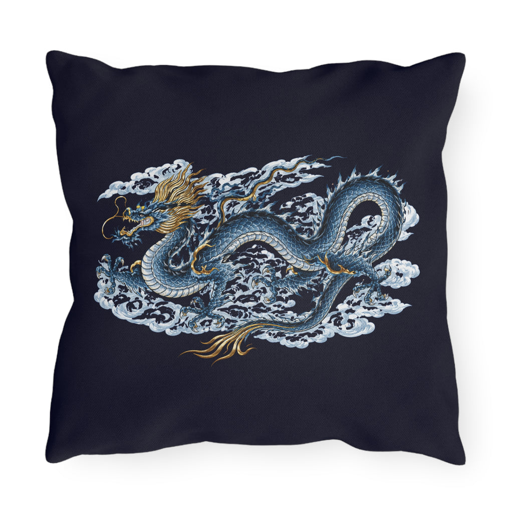 Chinatown Blue Dragon Outdoor Pillow  – Throw Cushion