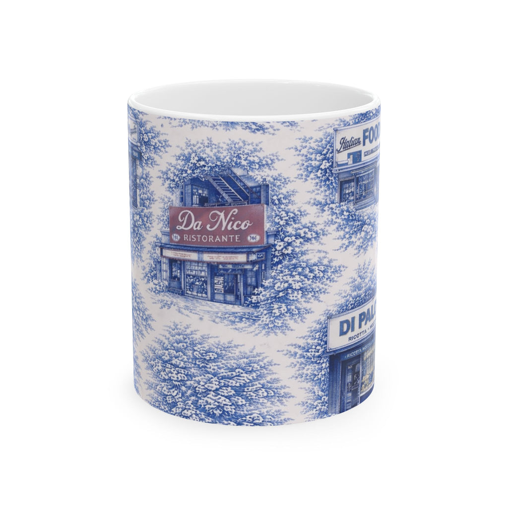 Little Italy Blue Toile de Jouey Cityscape Mug | NYC Chinoiserie Ceramic Coffee Cup