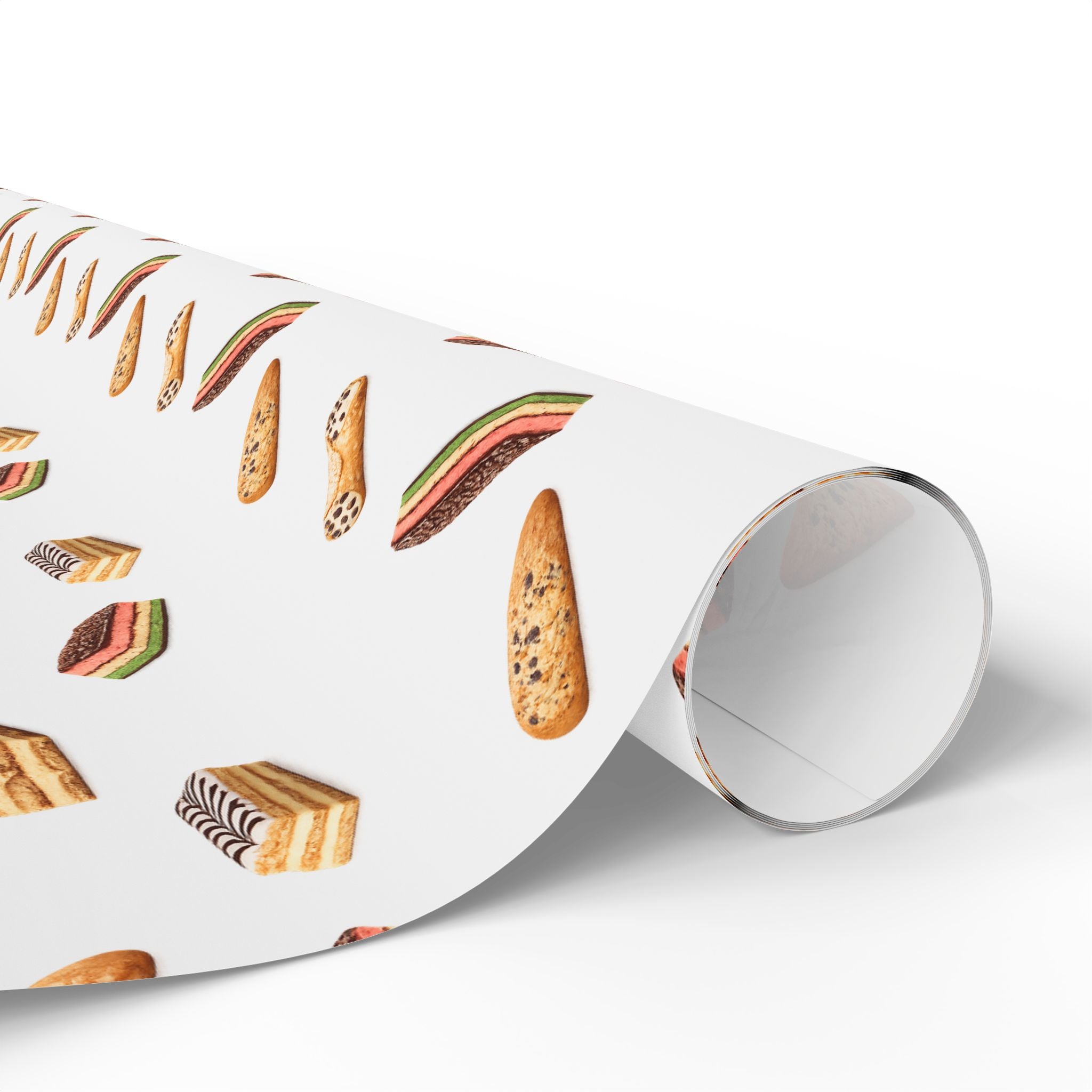 Italian Bakery Pastry Pattern Gift Wrap Paper | White Bakery Pastries Biscotti Tiramisu Rainbow Cookies Wrapping Paper Roll