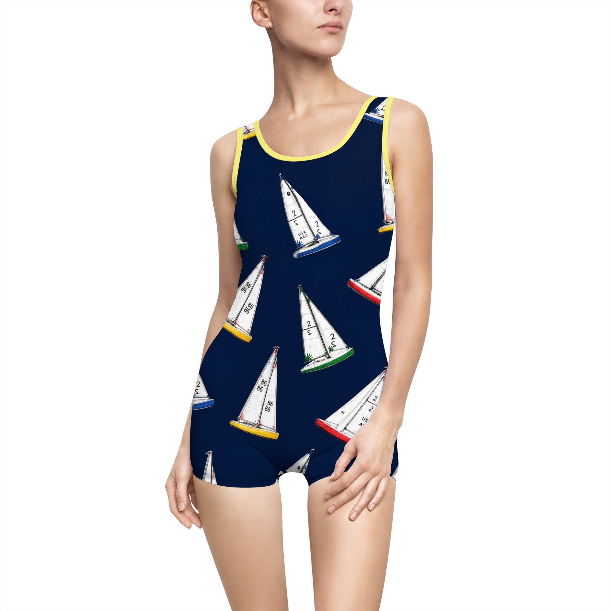 Central Park Model Sailboats One-Piece Swimsuit — Nautical Navy Women’s Swimwear