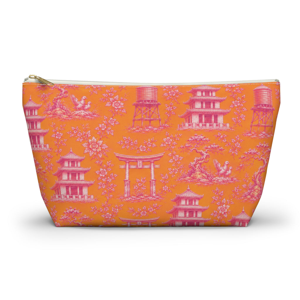 New York Chinatown Orange Toile de Jouy Mahjong Tile Pouch —  Chinoiserie T-Bottom Makeup Bag