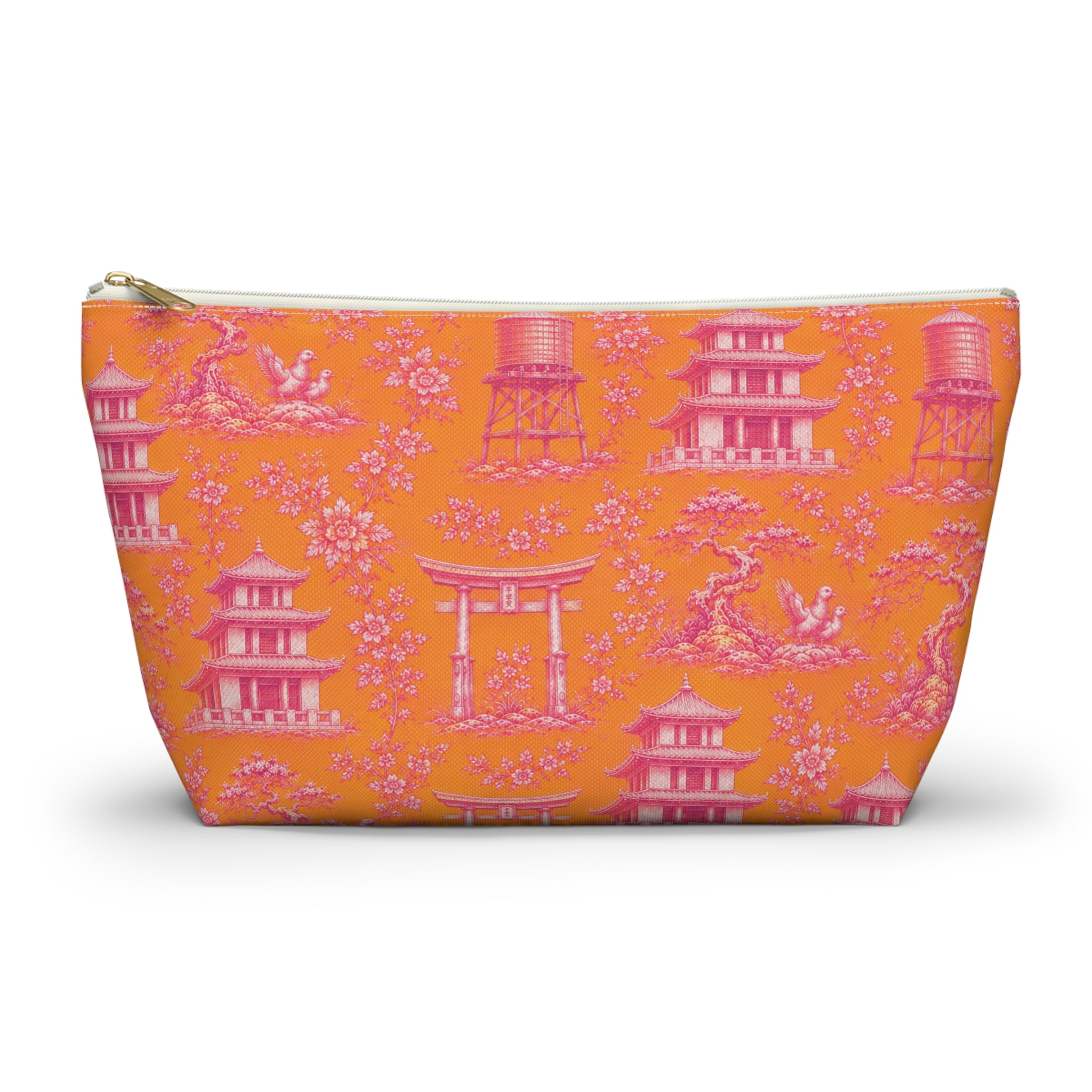 New York Chinatown Orange Toile de Jouy Mahjong Tile Pouch —  Chinoiserie T-Bottom Makeup Bag