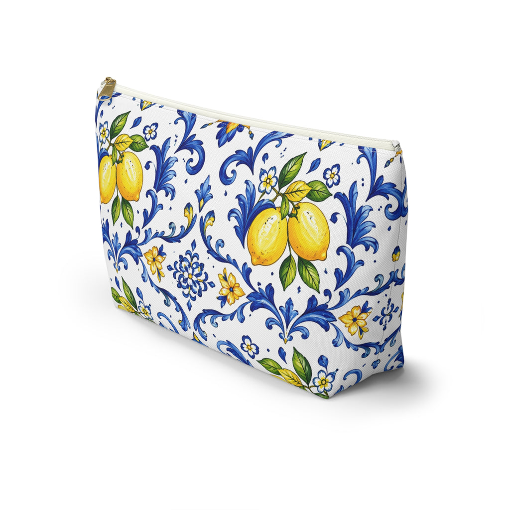 Little Italy Amalfi Blue and White with Lemon 2 Makeup Pouch —  T-Bottom Travel Bag