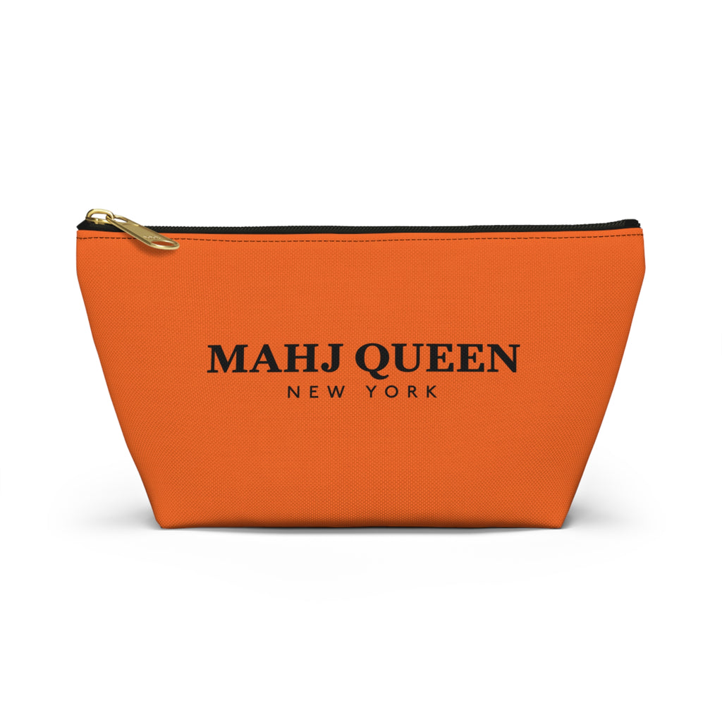 Mahj Queen New York Orange Mahjong Tile Pouch — NYC Zipper T‑Bottom Makeup Bag