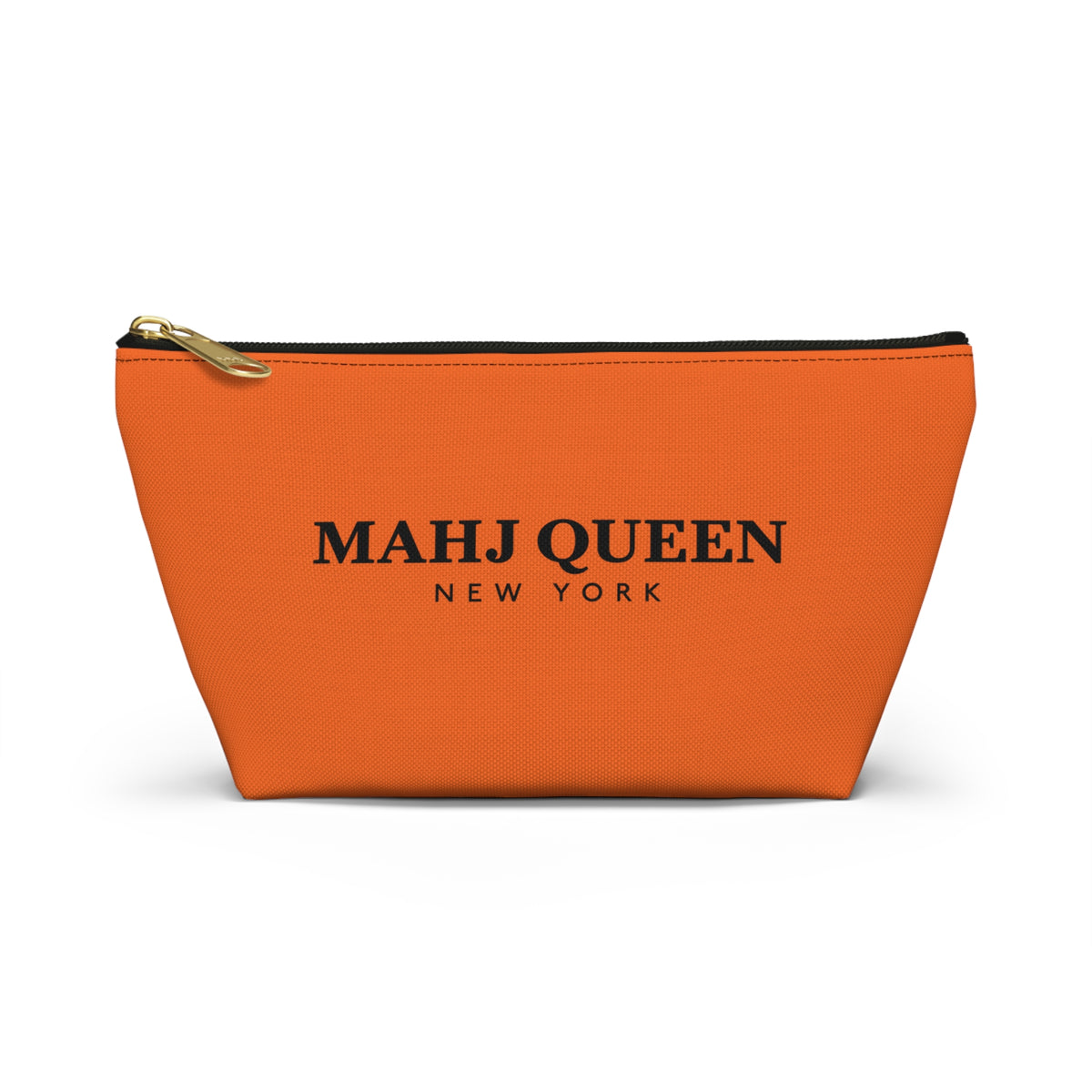 Mahj Queen New York Orange Mahjong Tile Pouch — NYC Zipper T‑Bottom Makeup Bag