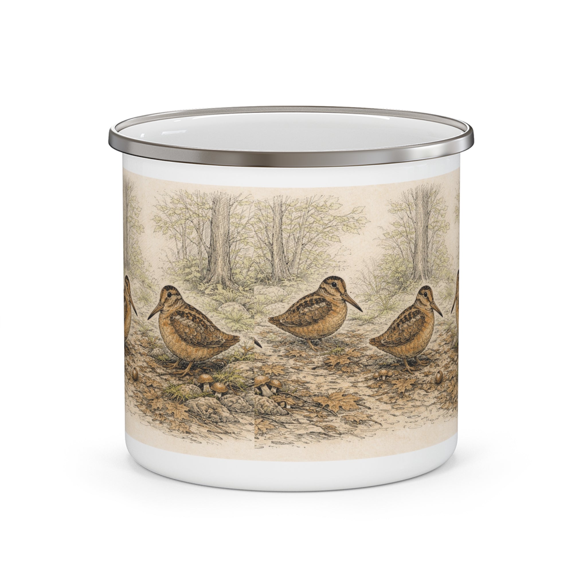 Bryant Park American Woodcock Enamel Camping Mug — Woodcock Bird Illustration, Rustic Outdoor Campgrounds Coffee Cup