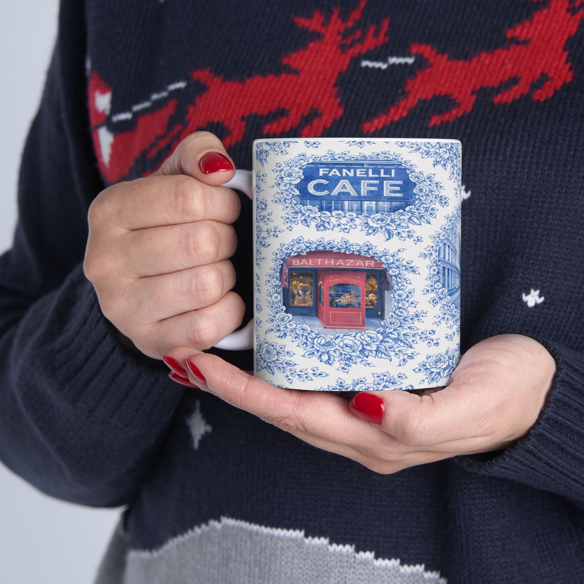 SoHo Blue Toile de Jouy Mug | NYC Chinoiserie Ceramic Coffee Cup