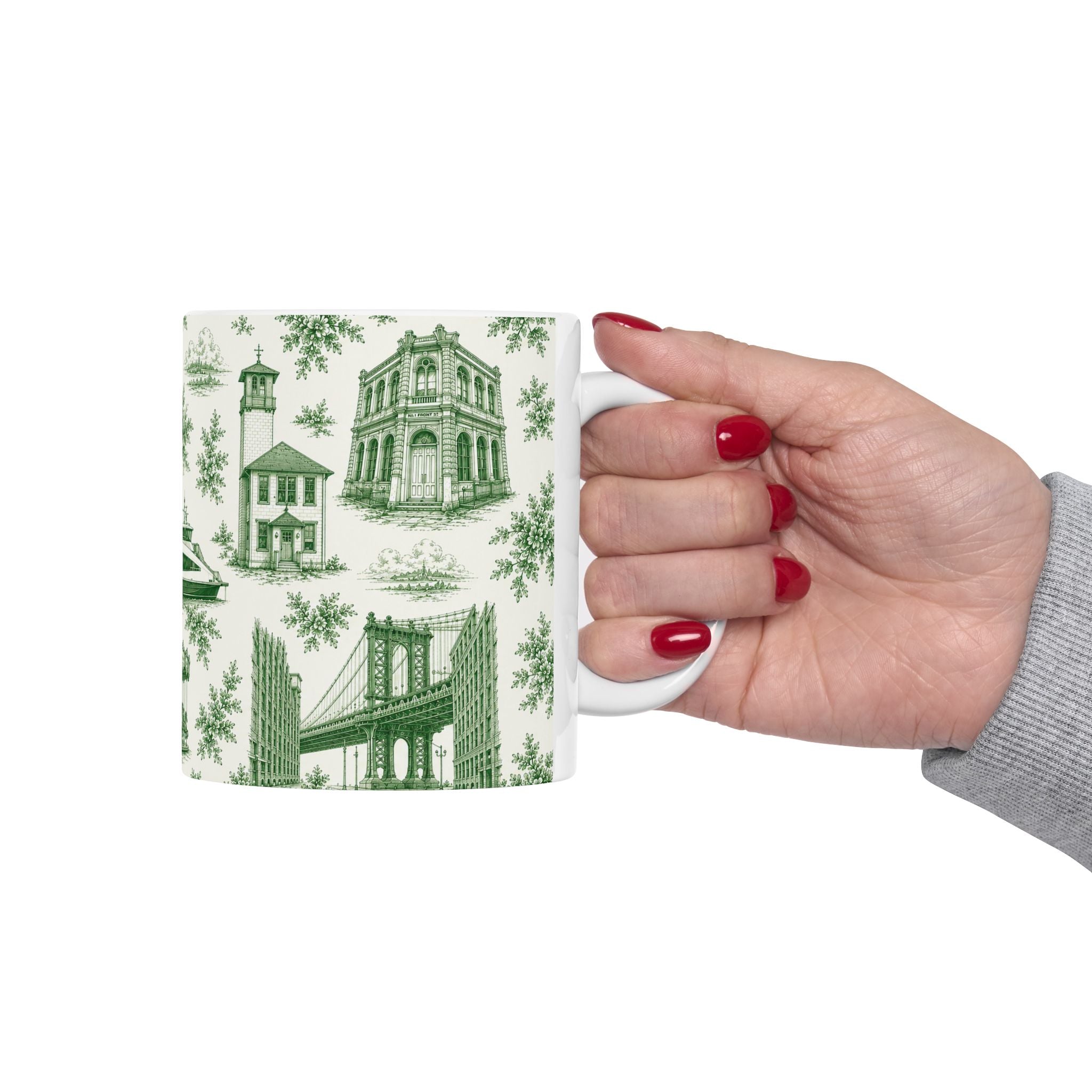 DUMBO Green Toile de Jouy Mug | NYC Chinoiserie Ceramic Coffee Cup
