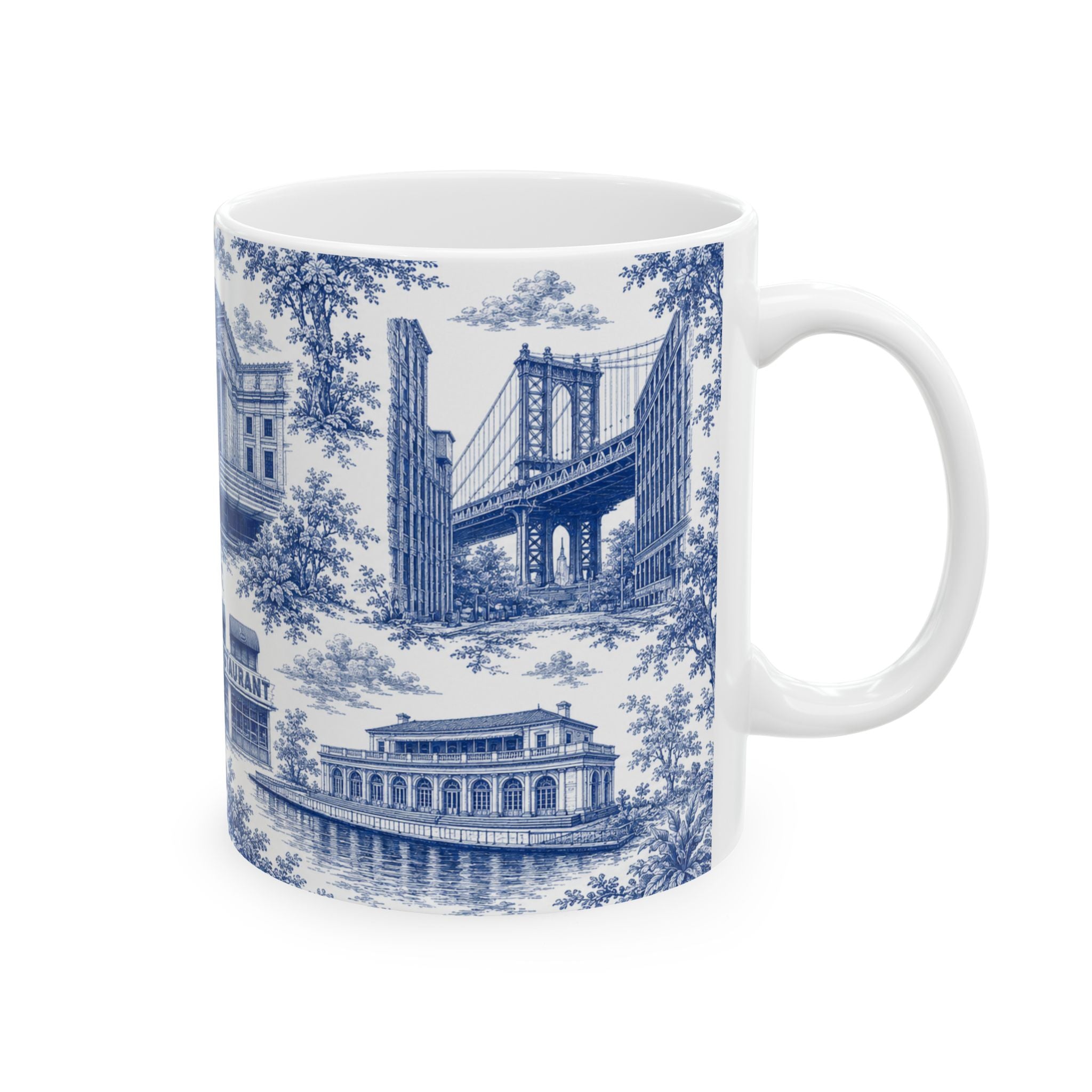 Brooklyn Blue Toile de Jouy Mug | NYC Chinoserie Ceramic Mug