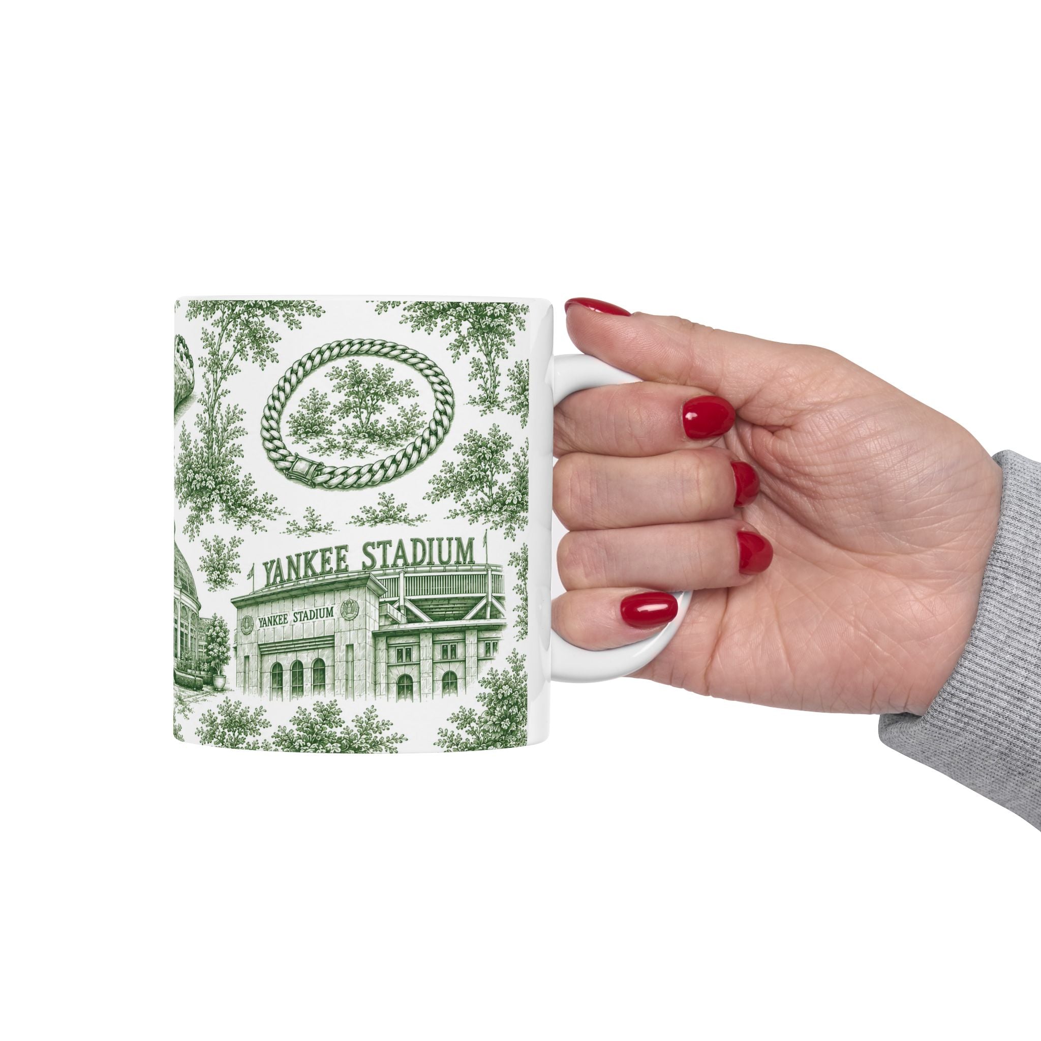 Bronx Green Toile de Jouy Mug | NYC Chinoiserie Ceramic Coffee Cup