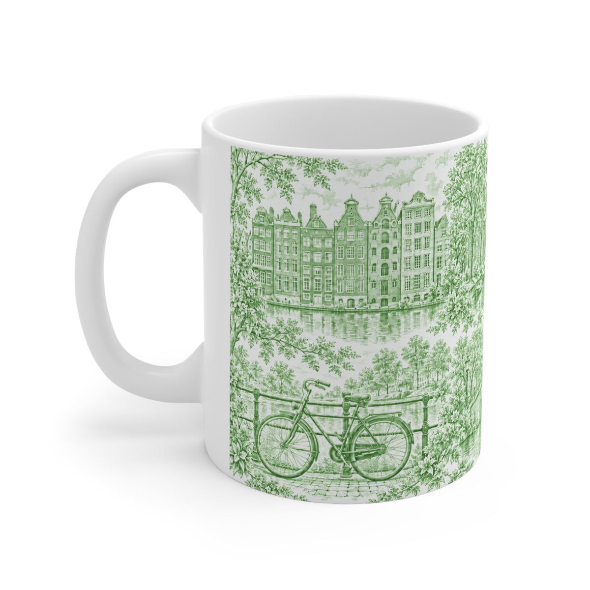 Amsterdam Green Toile de Jouy Ceramic Mug — (11oz; Ships from Europe)