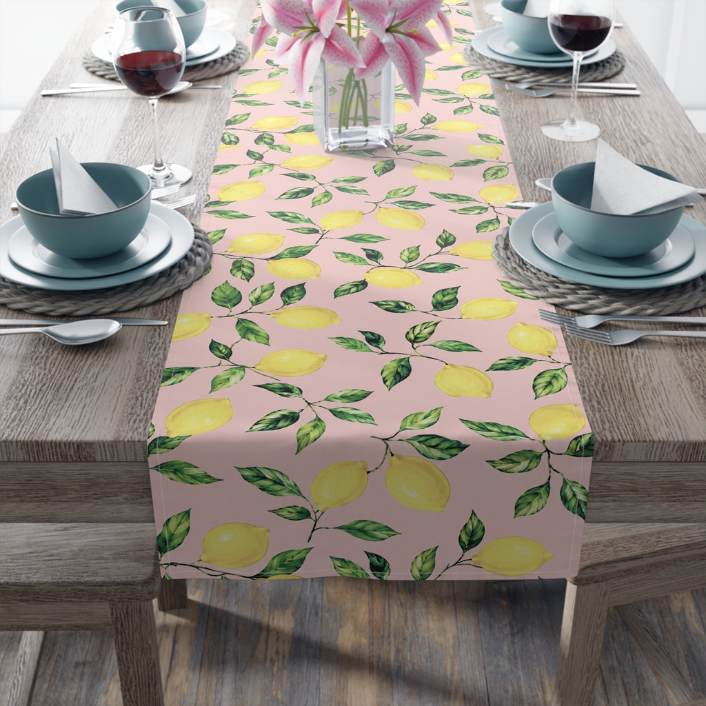 Little Italy Amalfi Pink with Lemon Table Runner – Mediterranean Dining Decor
