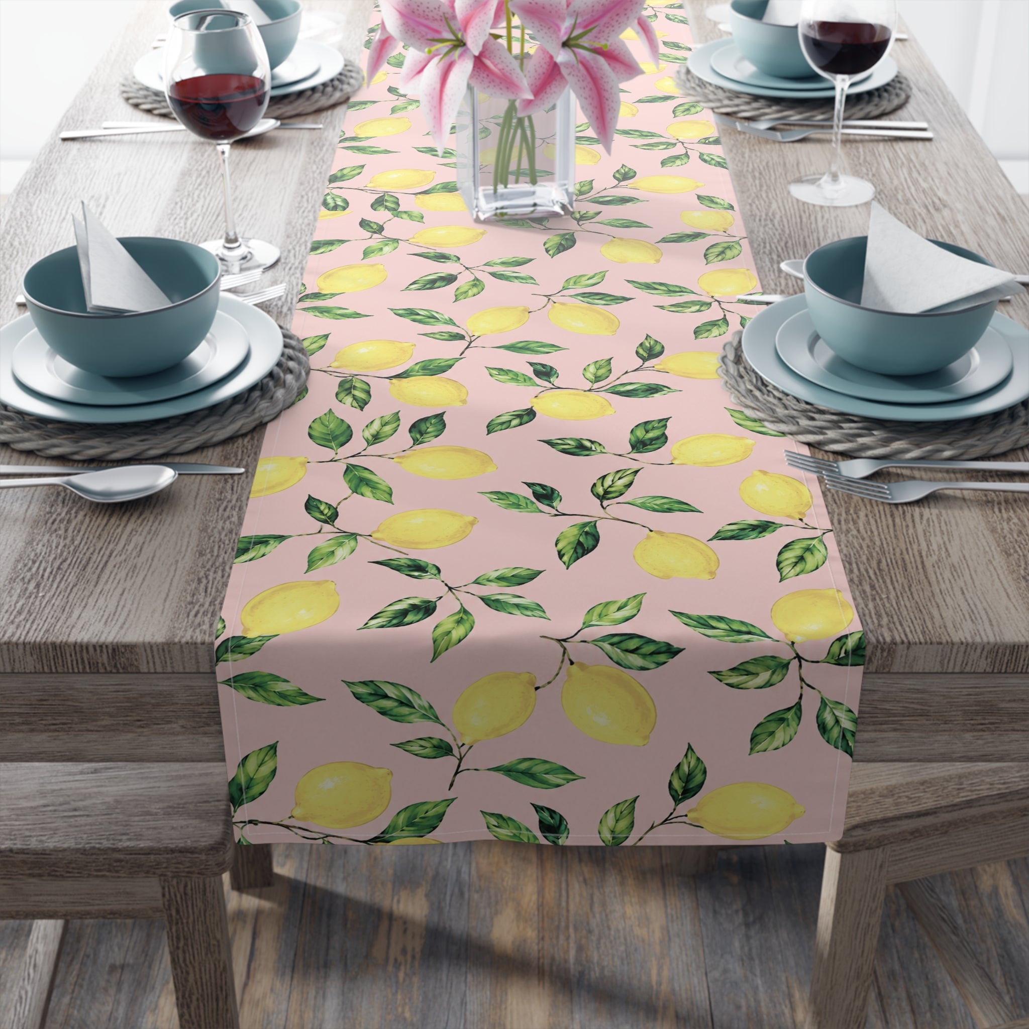 Little Italy Amalfi Pink with Lemon Table Runner – Mediterranean Dining Decor