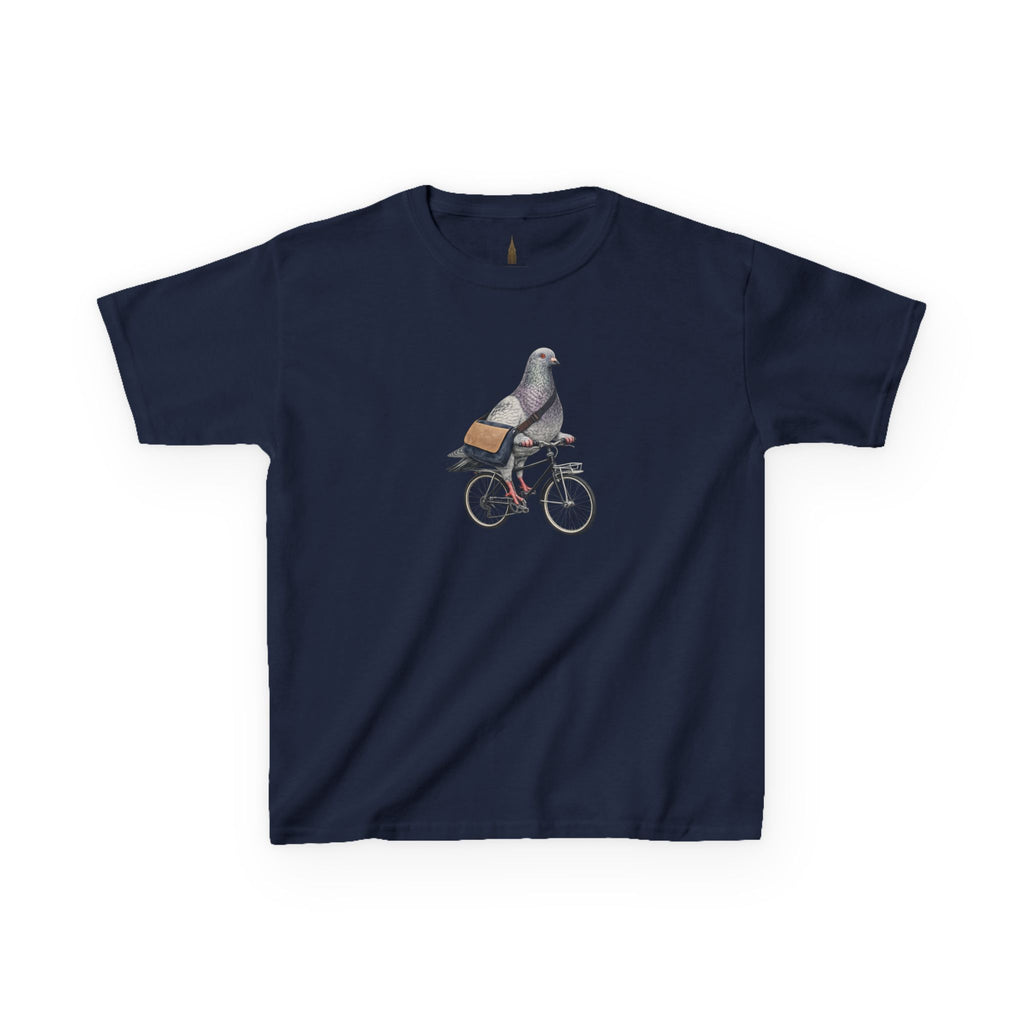 Camiseta personalizable para niños "Pigeon Bike Rider" en Midtown NYC — Bonita camiseta de ciclista con pájaro para niños