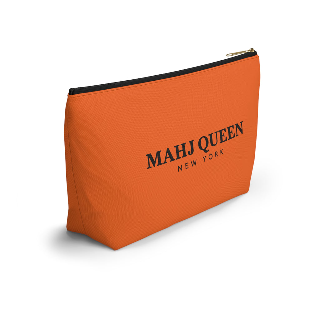 Mahj Queen New York Orange Mahjong Tile Pouch — NYC Zipper T‑Bottom Makeup Bag