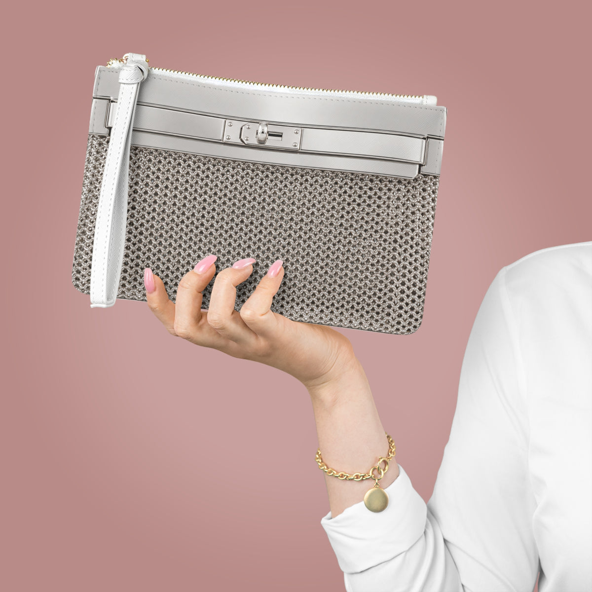Canal Street Silver Clutch Bag — Elegant Wristlet Purse for Evening & Gifts
