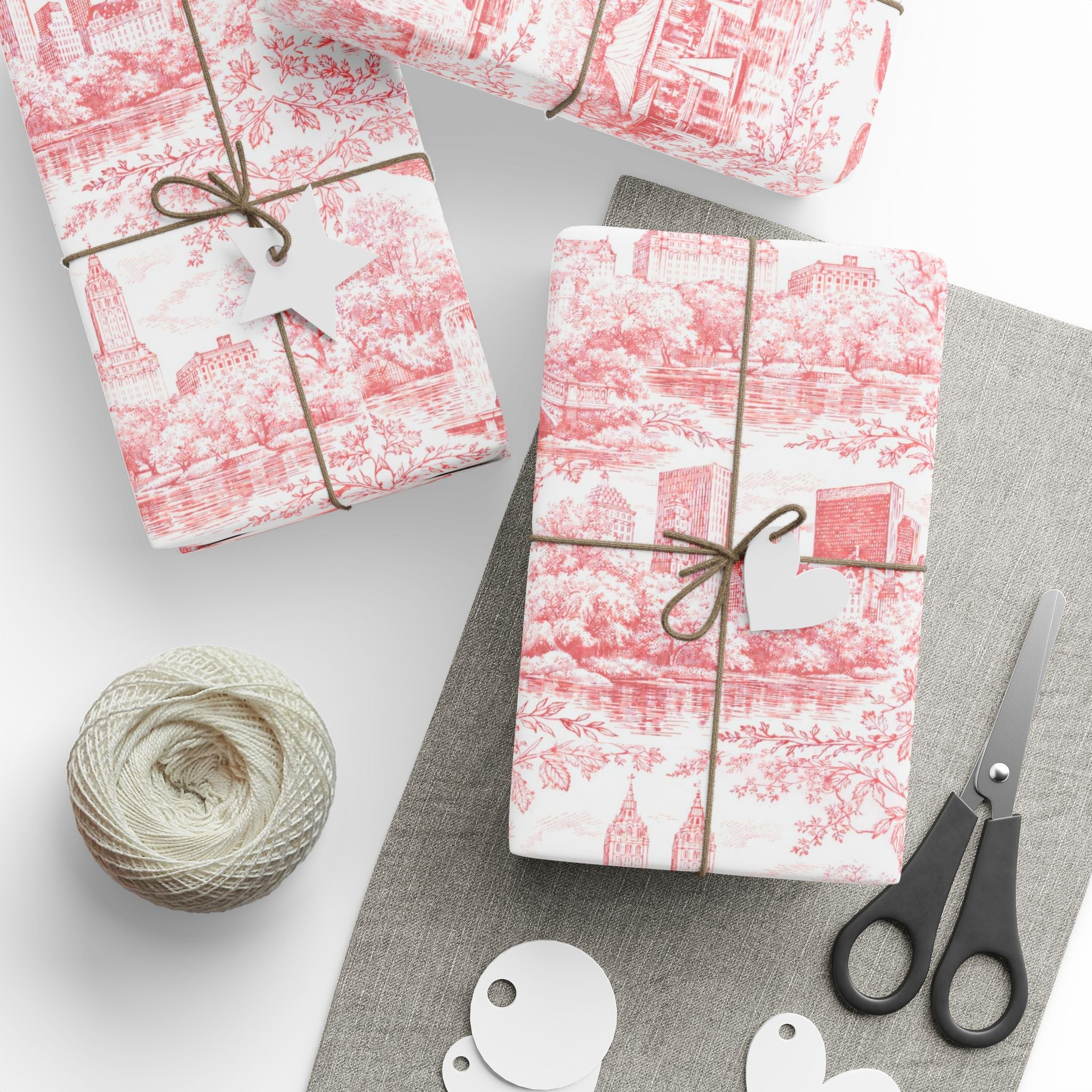 Central Park Red Toile NYC Wrapping Paper | New York City Scenic Toile Pattern Roll