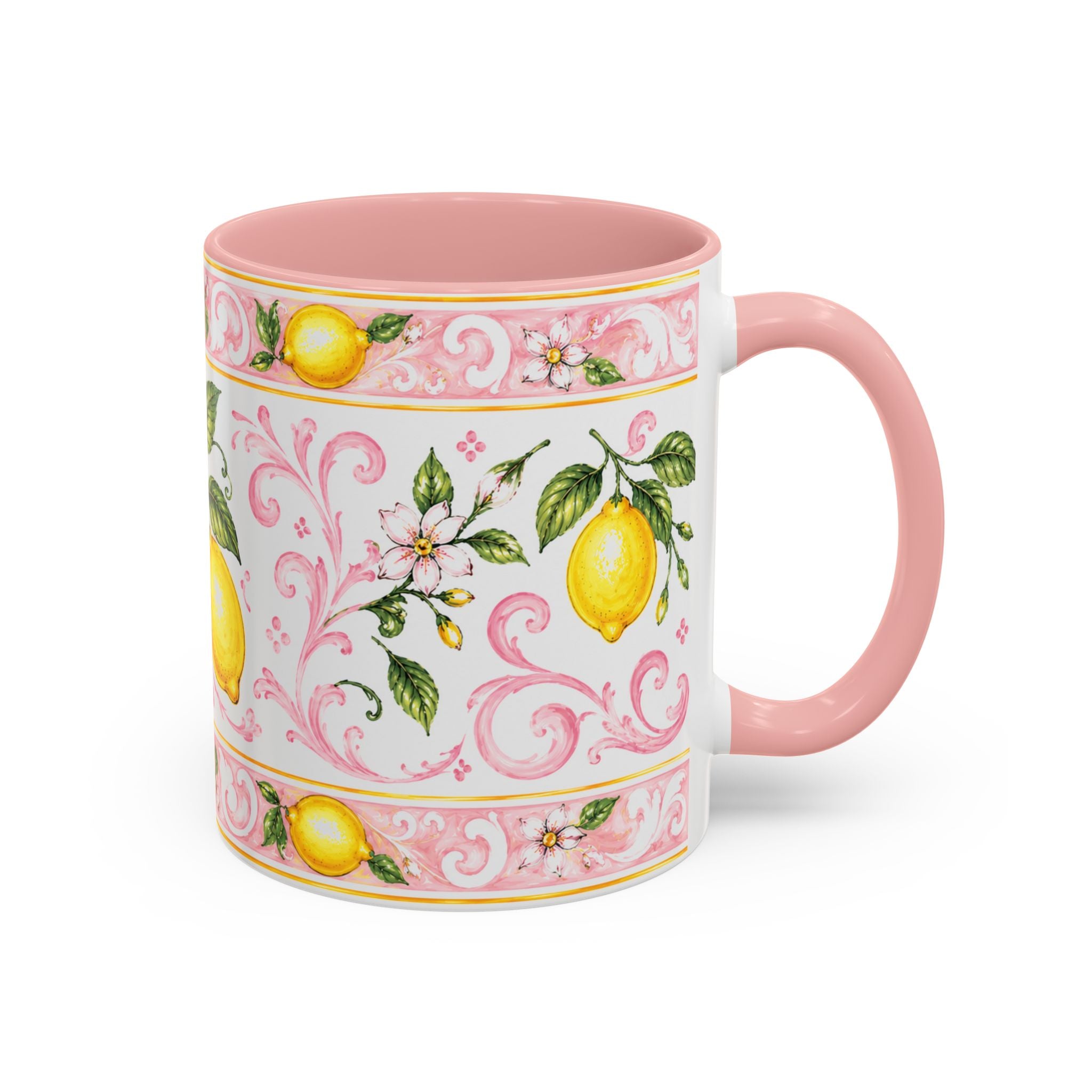 Little Italy Amalfi Pink Lemon 4 Accent Mug — La Dolce Vita Ceramic Kitchen Mug (11oz)