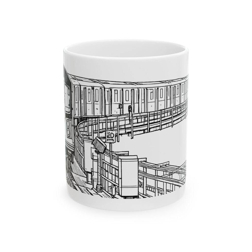 Elevated Subway Train Mug | NYC Urban Transit Sketch Coffee Mug