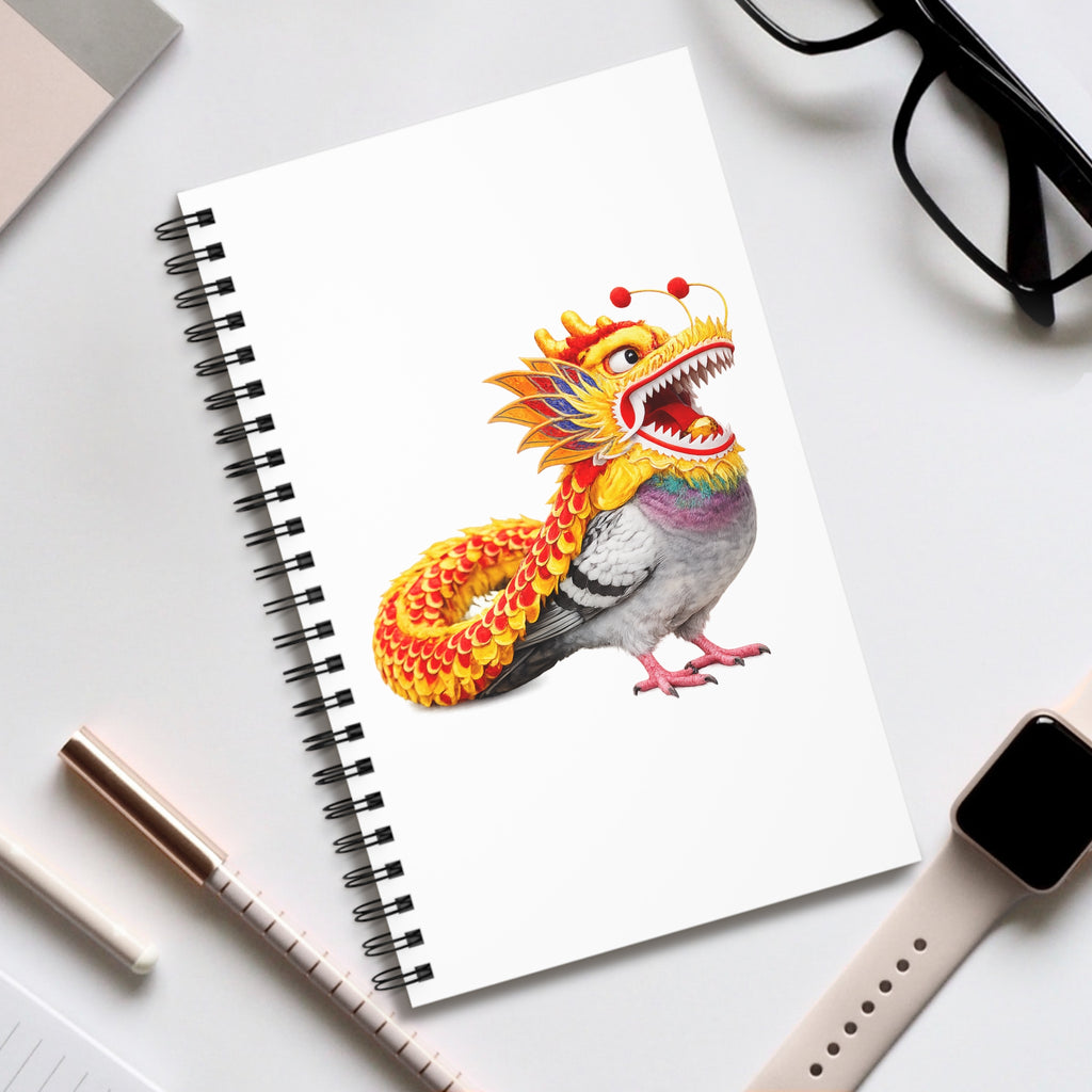 Customizable Chinatown Pigeon Spiral Journal |  Chinese New Year Parade Dragon Bird Lovers Notebook